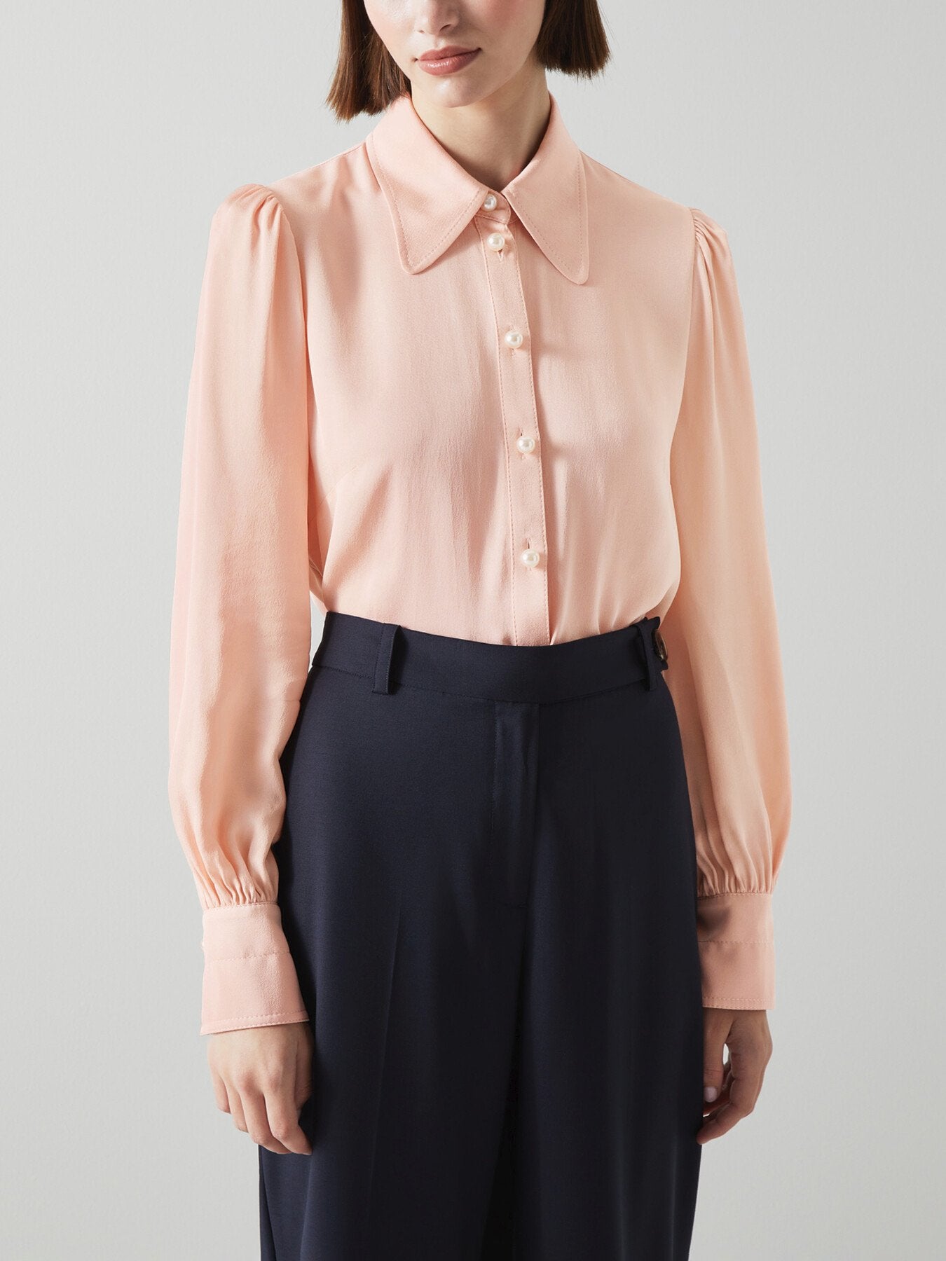 Sonya Crepe Pearl Button Blouse