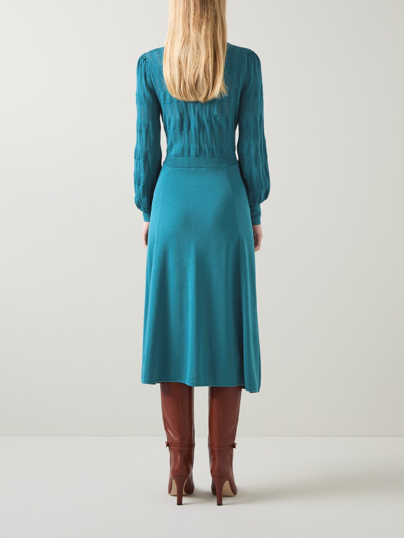 Susannah  Dark Teal Tie Neck Pointelle Fit And Flare D