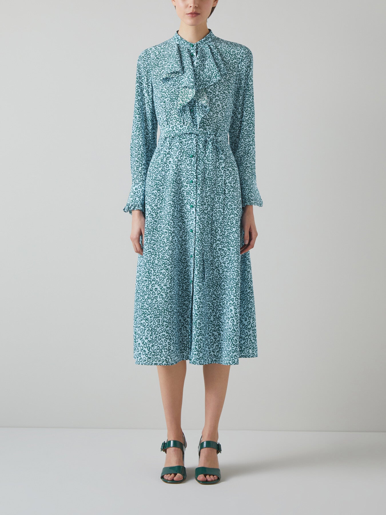 Soni And Green Heart Print Silk  Dress