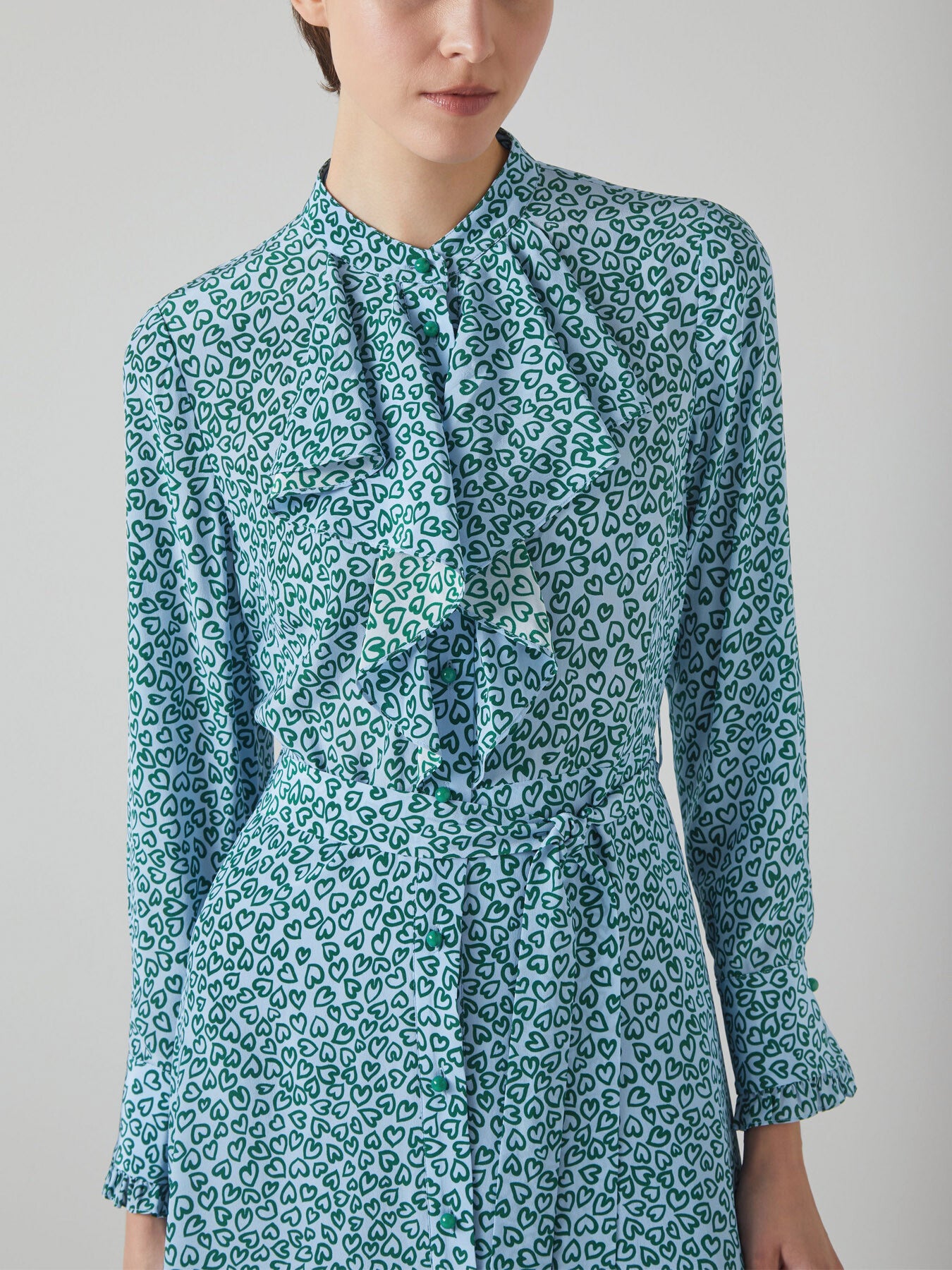 Soni And Green Heart Print Silk  Dress
