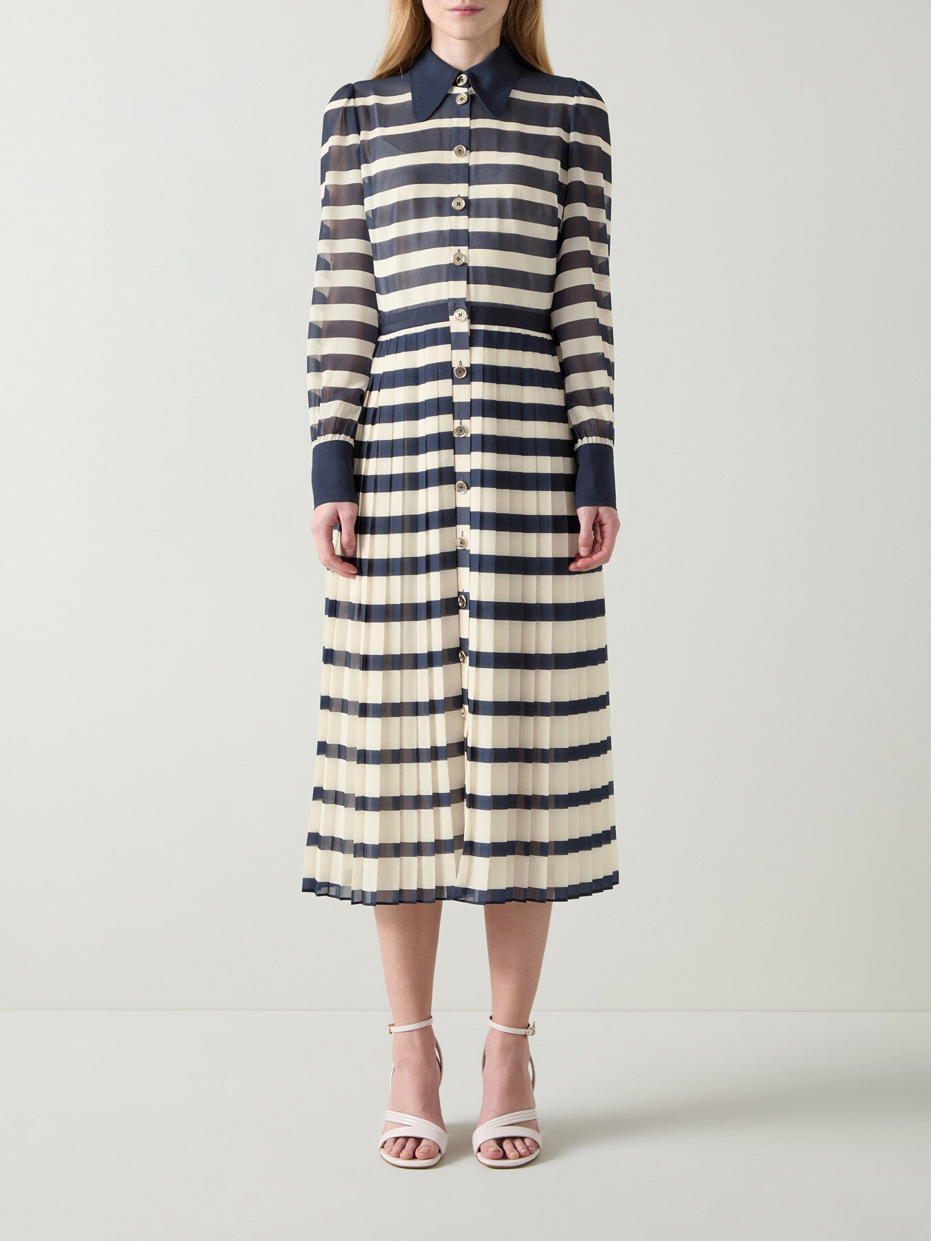 Tallis Spring Navy & Cream Placement Stripe Dress