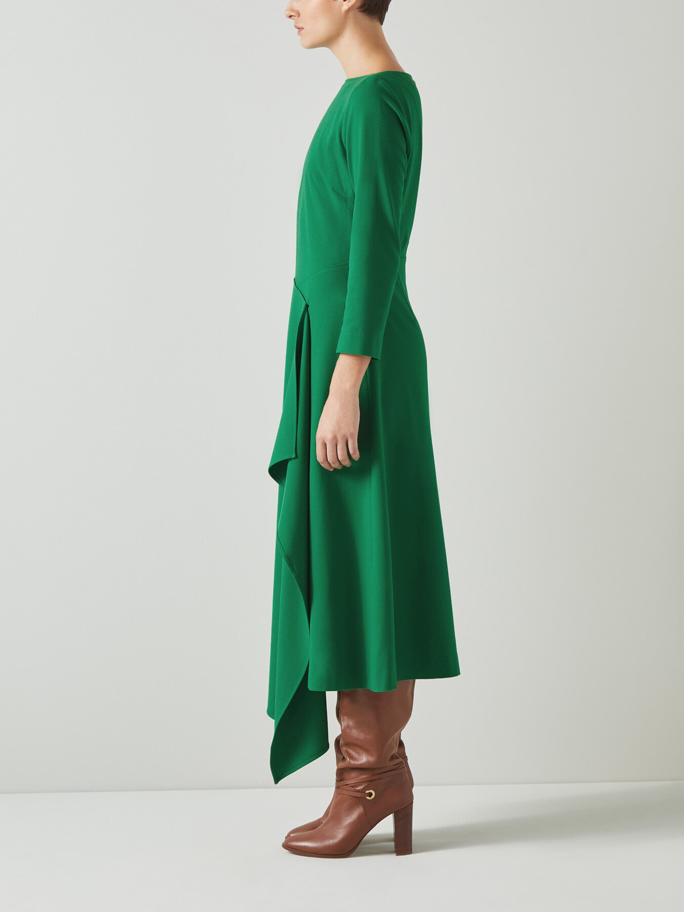 Le Green Crepe Fit And Flare Dress