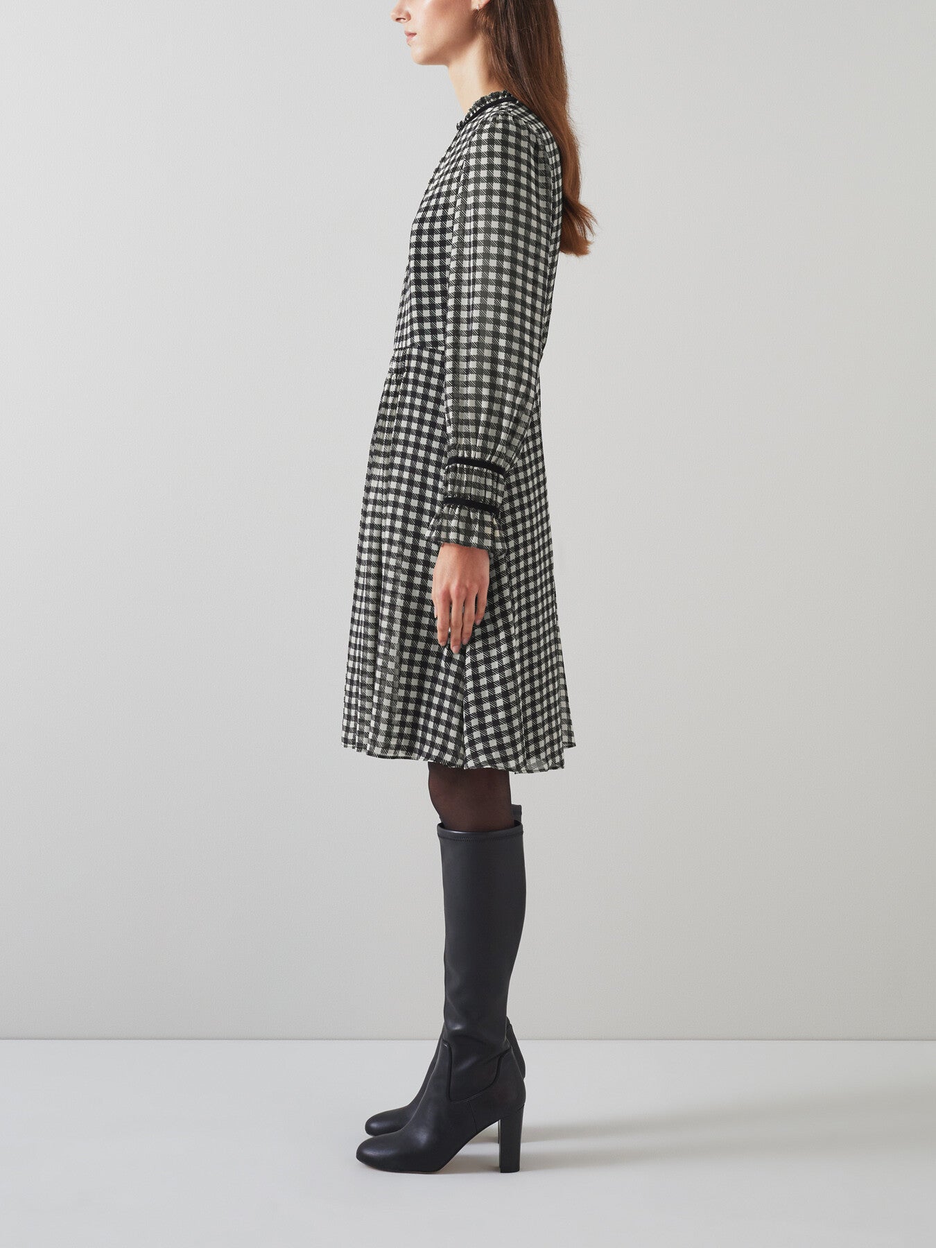 Verity & Cream Gingham Printed Dress With Velvet