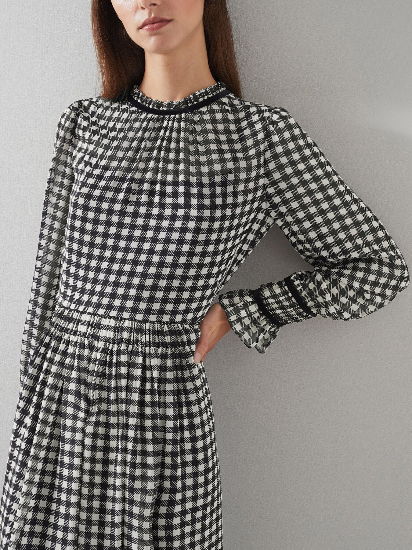 Verity & Cream Gingham Printed Dress With Velvet