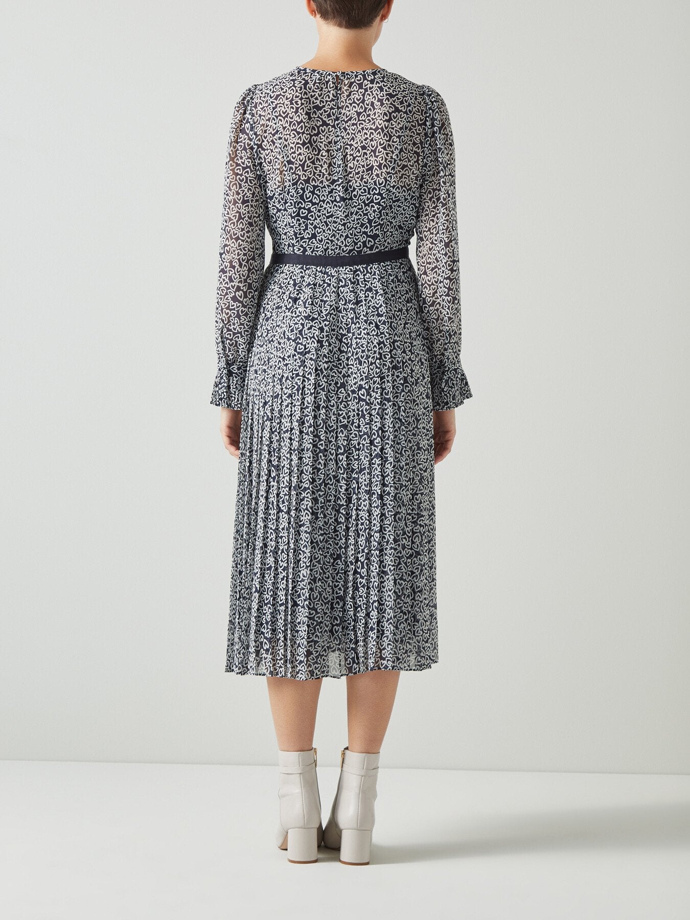 Estelle Navy And Cream Heart Print Pleated Dress