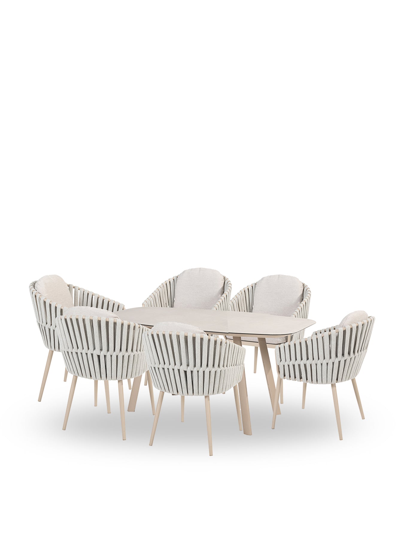 Eva 6-Seat Outdoor Dining Set with Manolo 180cm Barrel Ceramic Table