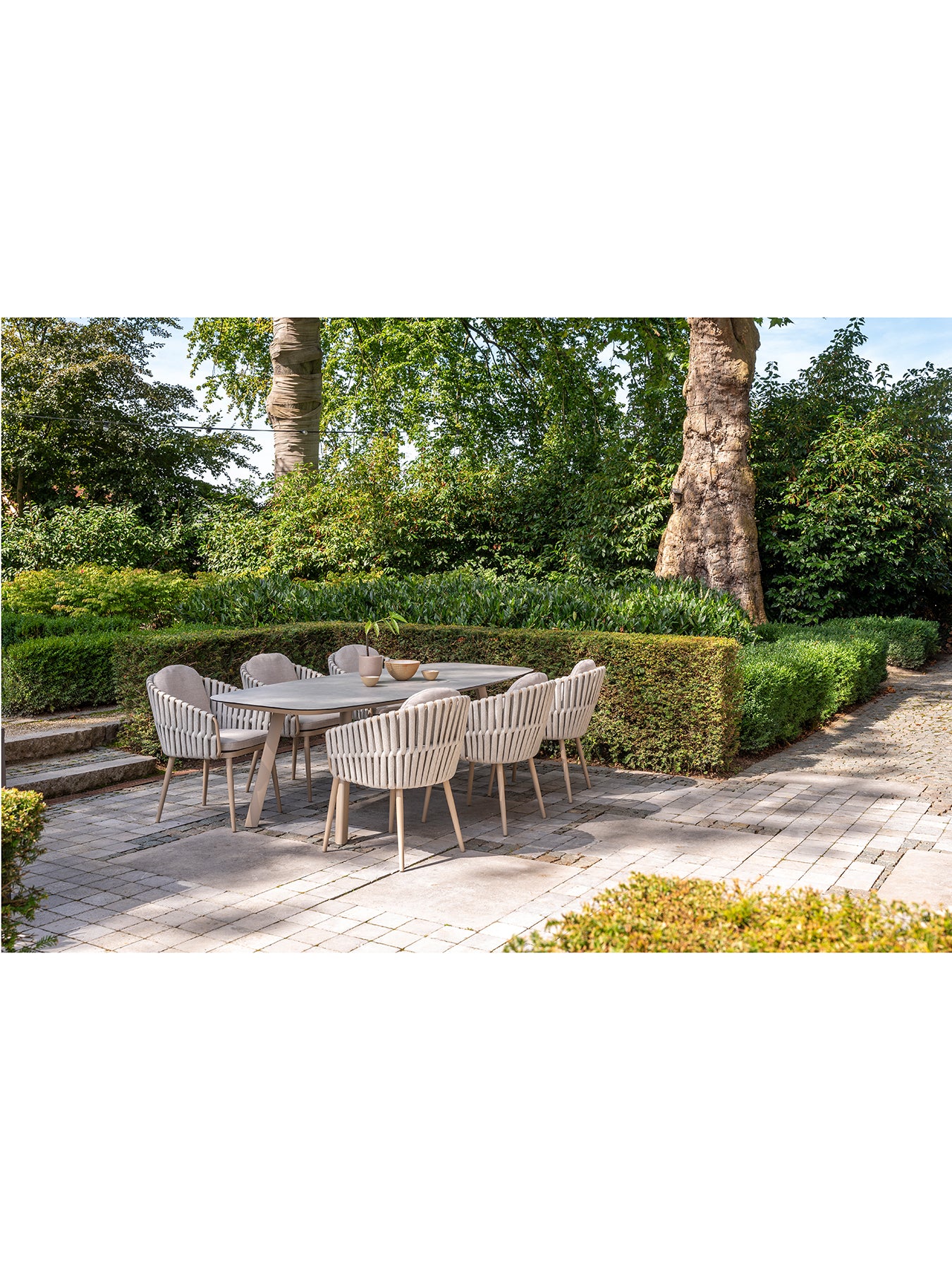 Eva 6-Seat Outdoor Dining Set with Manolo 180cm Barrel Ceramic Table