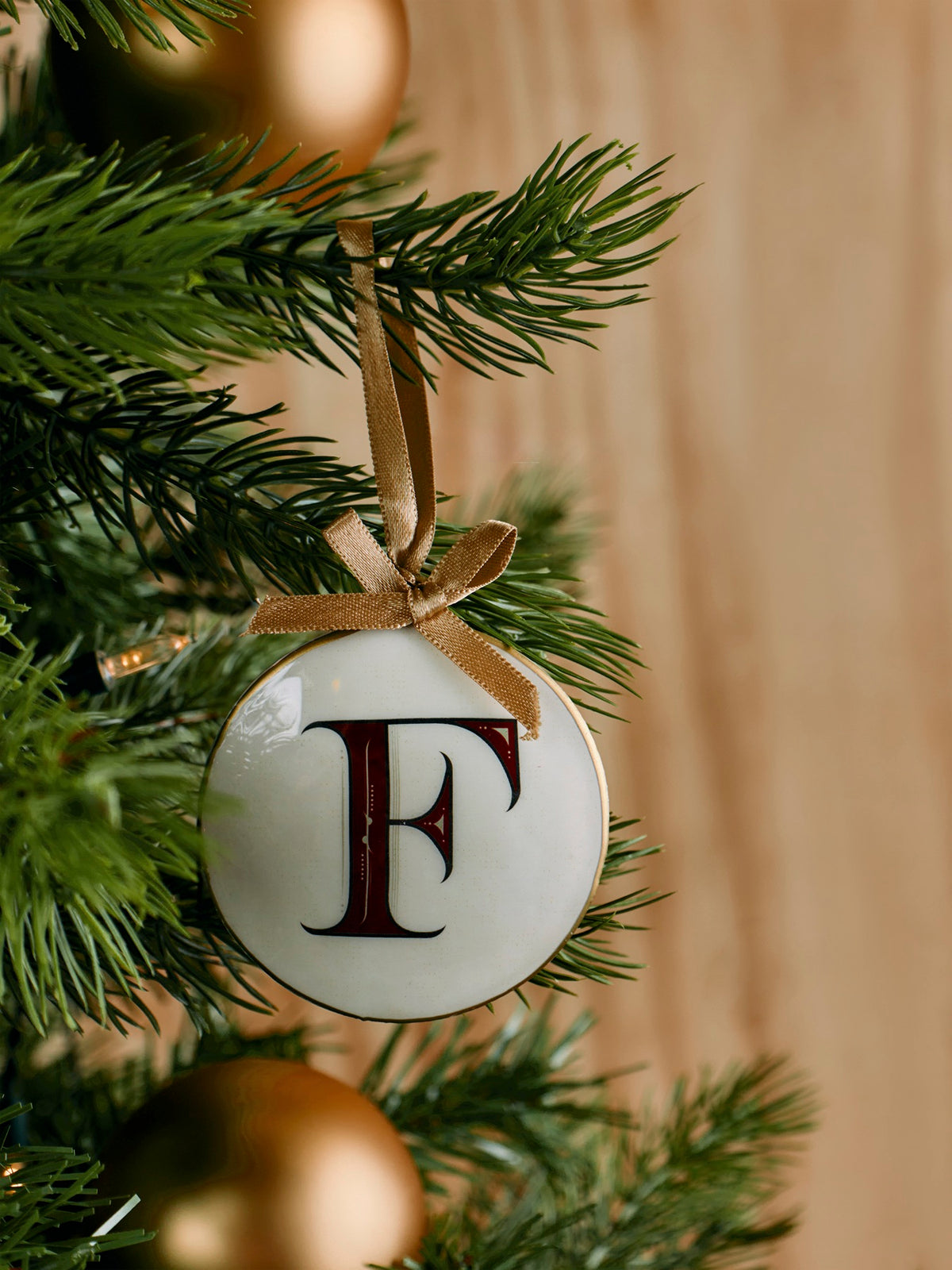 Enamel Round Alphabet Letter Bauble WHITE / RED