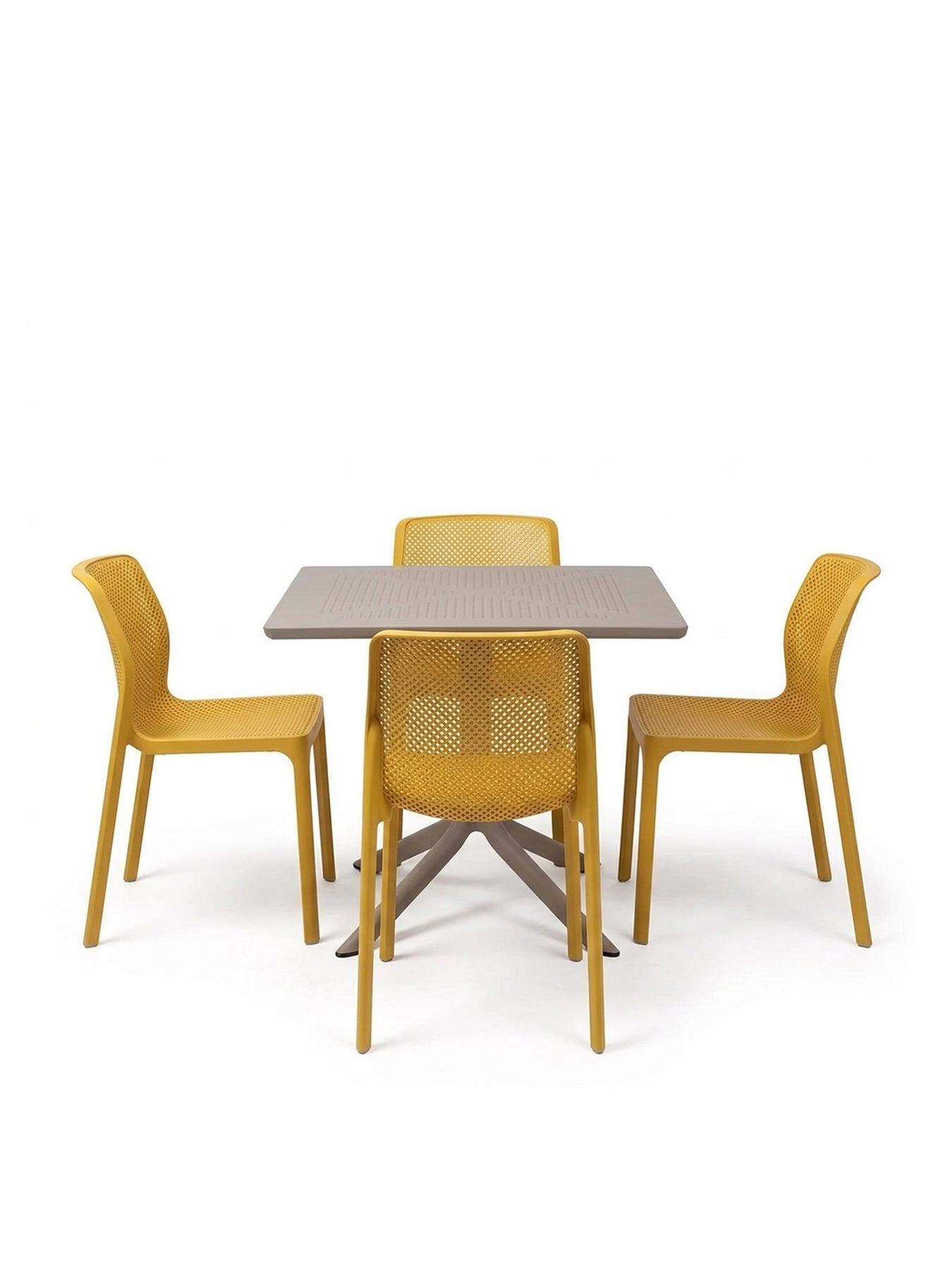 Clip 80cm Square Tortora Table & 4 Bit Senape Chairs