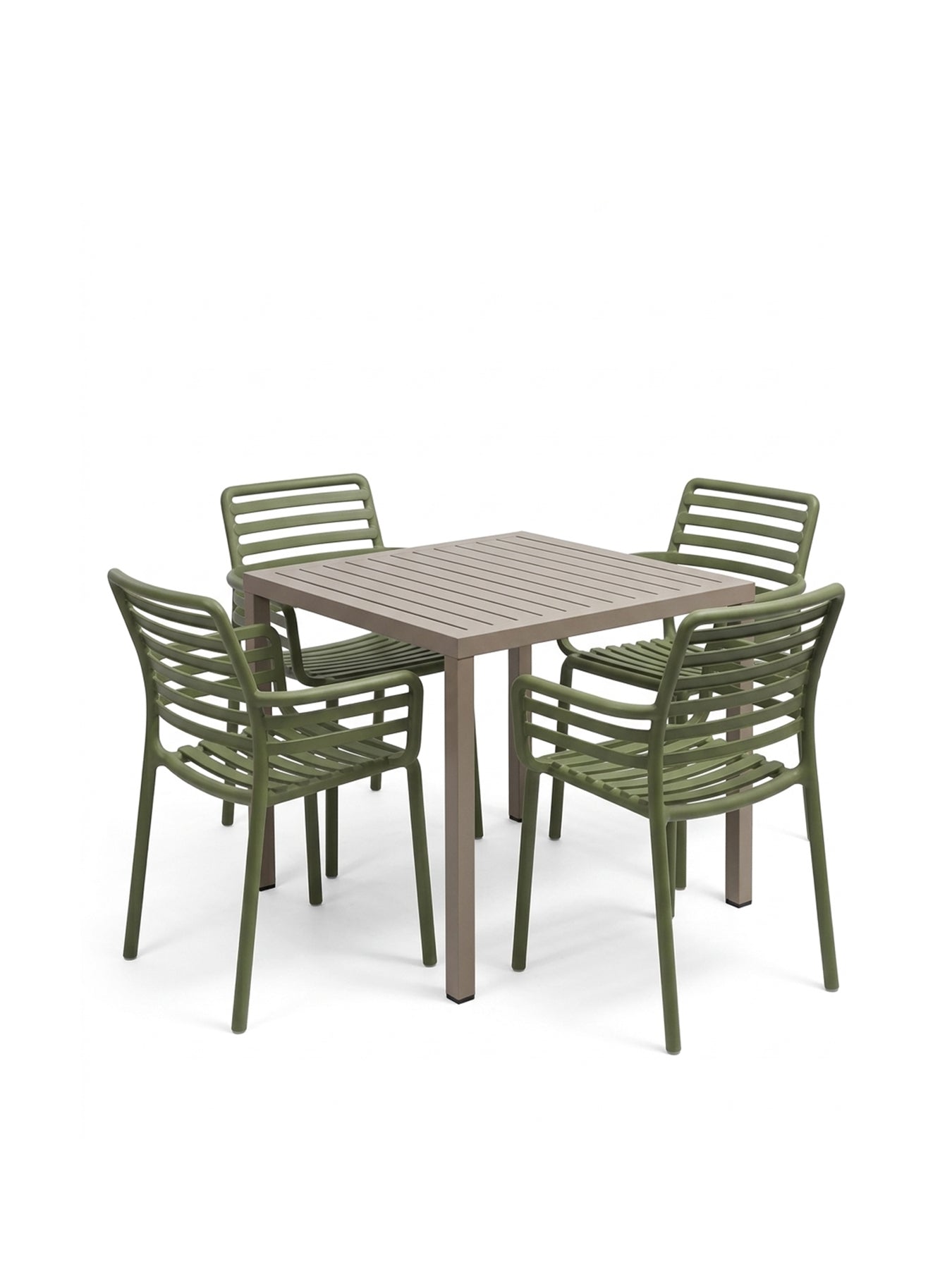 Cube Tortora Table & 4 Doga Agave Armchairs