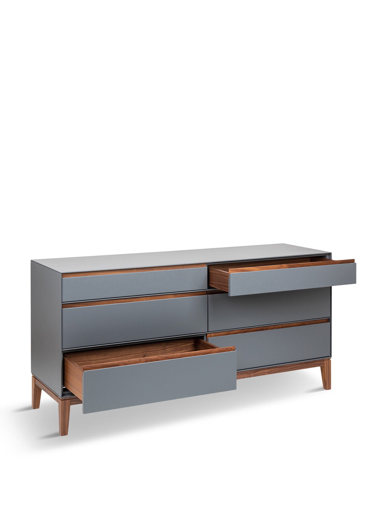Lars 6 Drawer Dresser Wide Grey/ Walnut