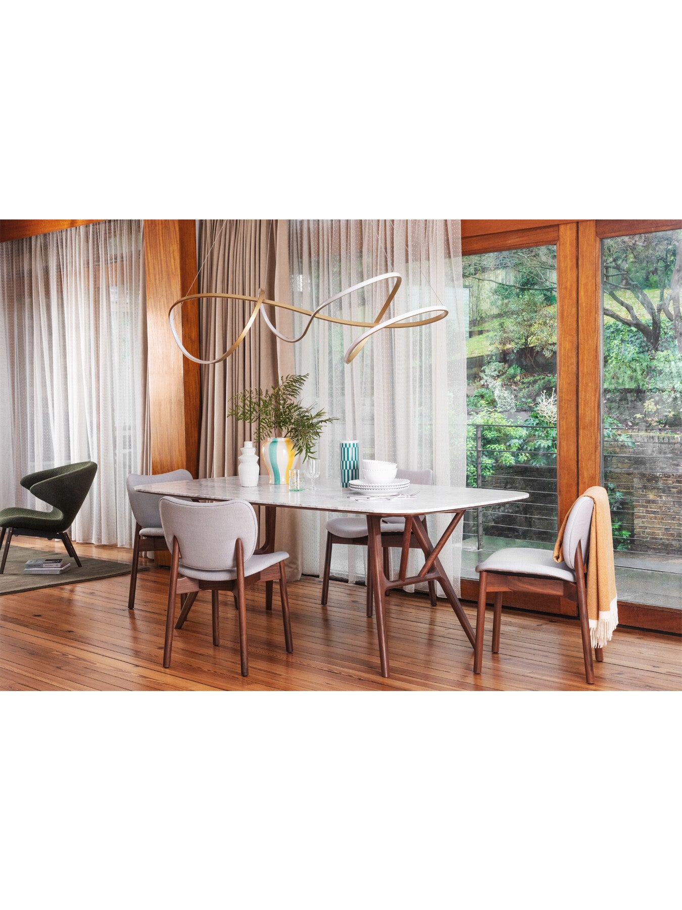 Anais Dining Table Marble Top Walnut Frame