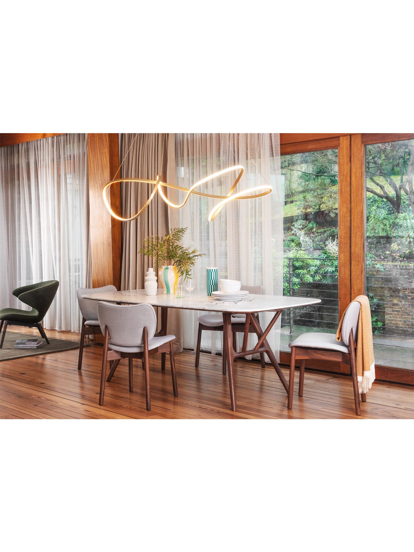 Anais Dining Table Marble Top Walnut Frame