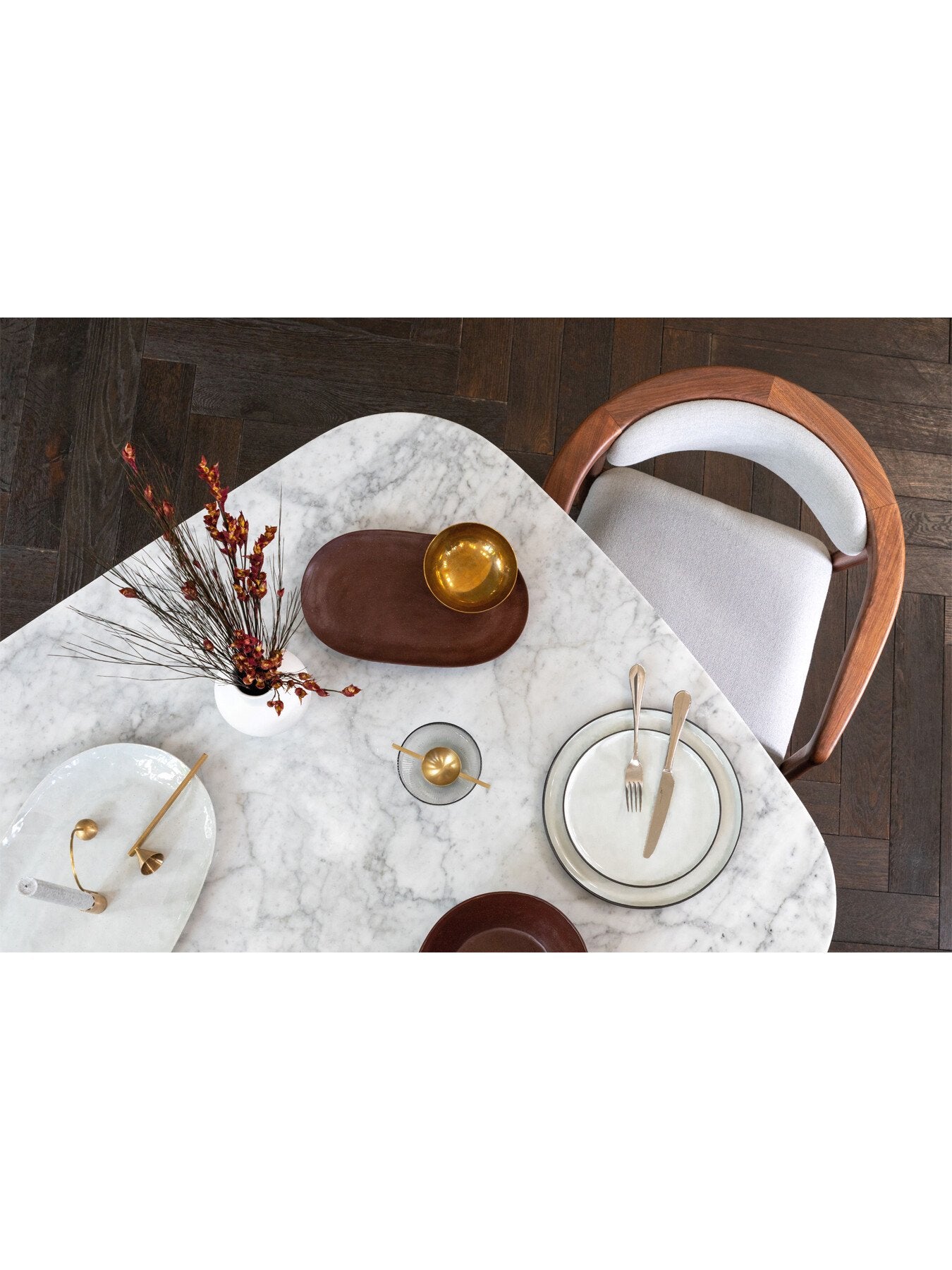 Anais Dining Table Marble Top Walnut Frame