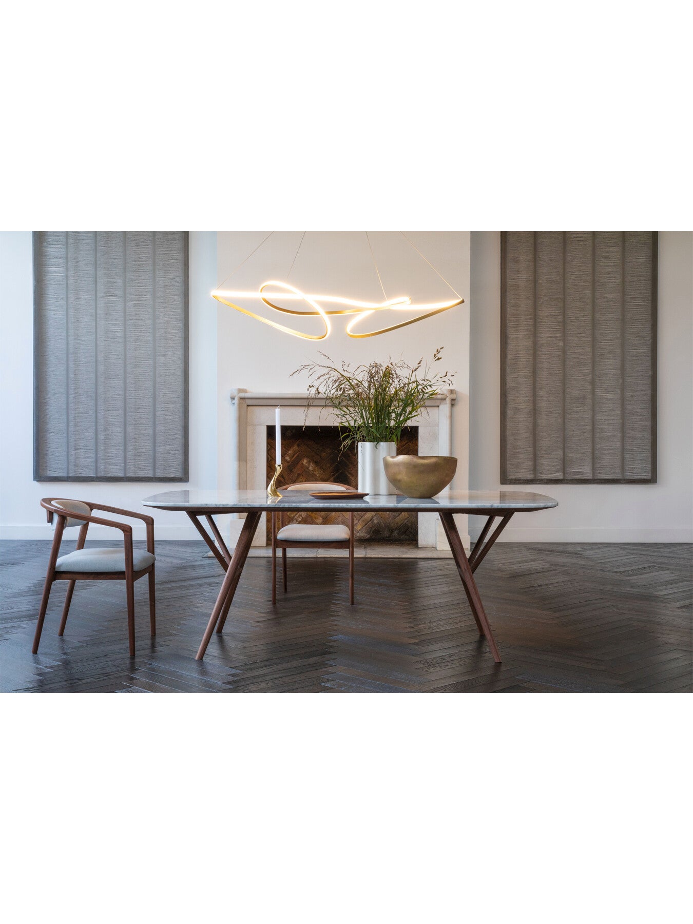 Anais Dining Table Marble Top Walnut Frame