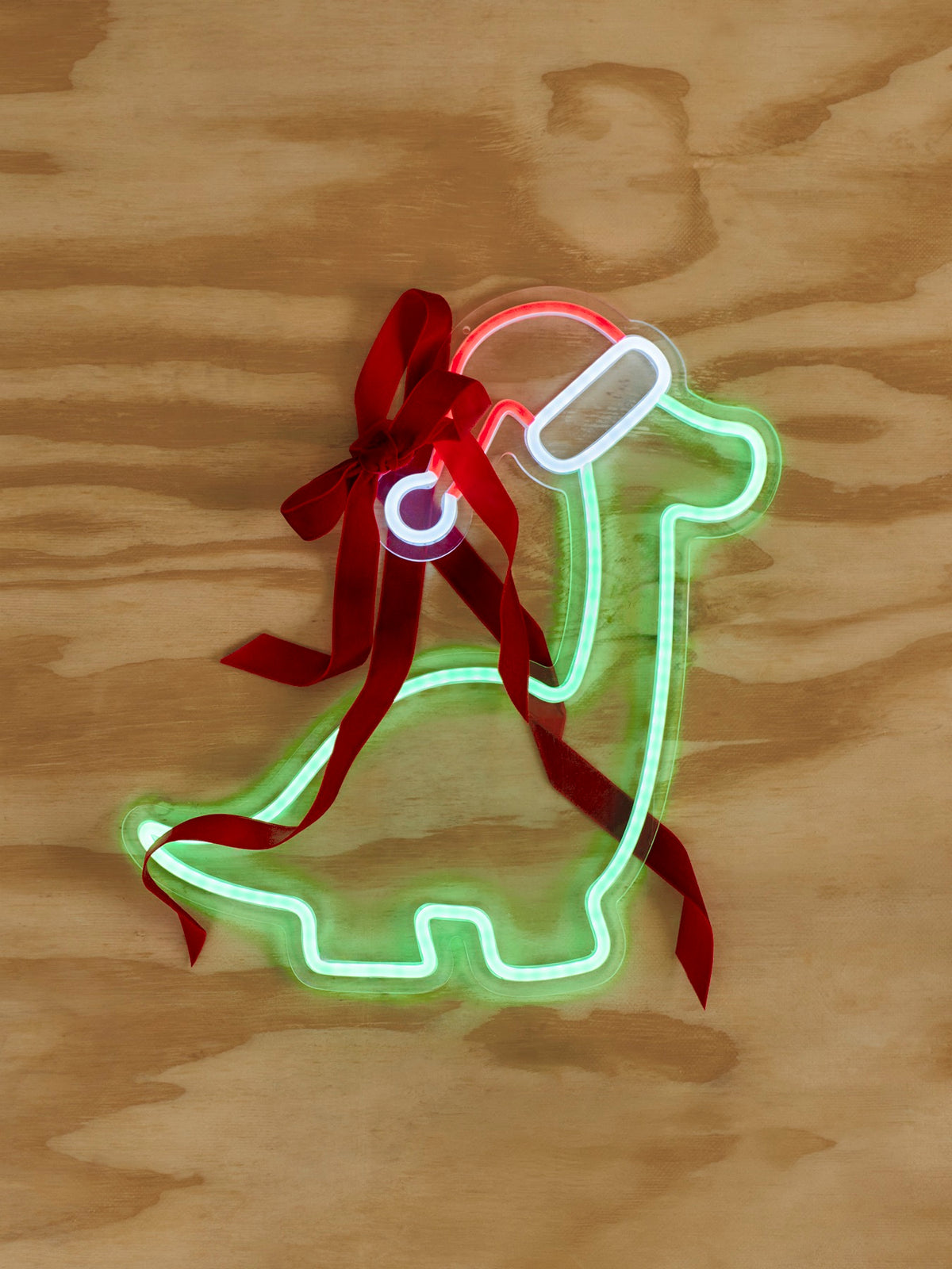 Neon Effect Dinosaur With Hat Light On Base 43cm - Multi
