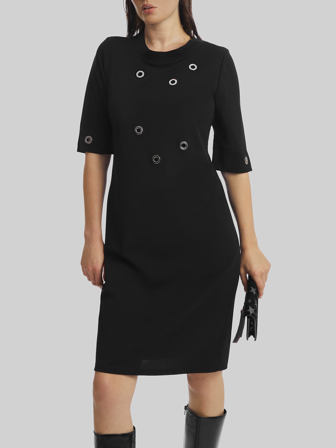 Eyelet High Collar Dress