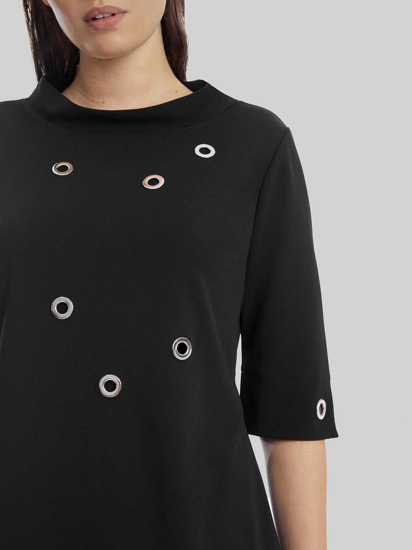 Eyelet High Collar Dress