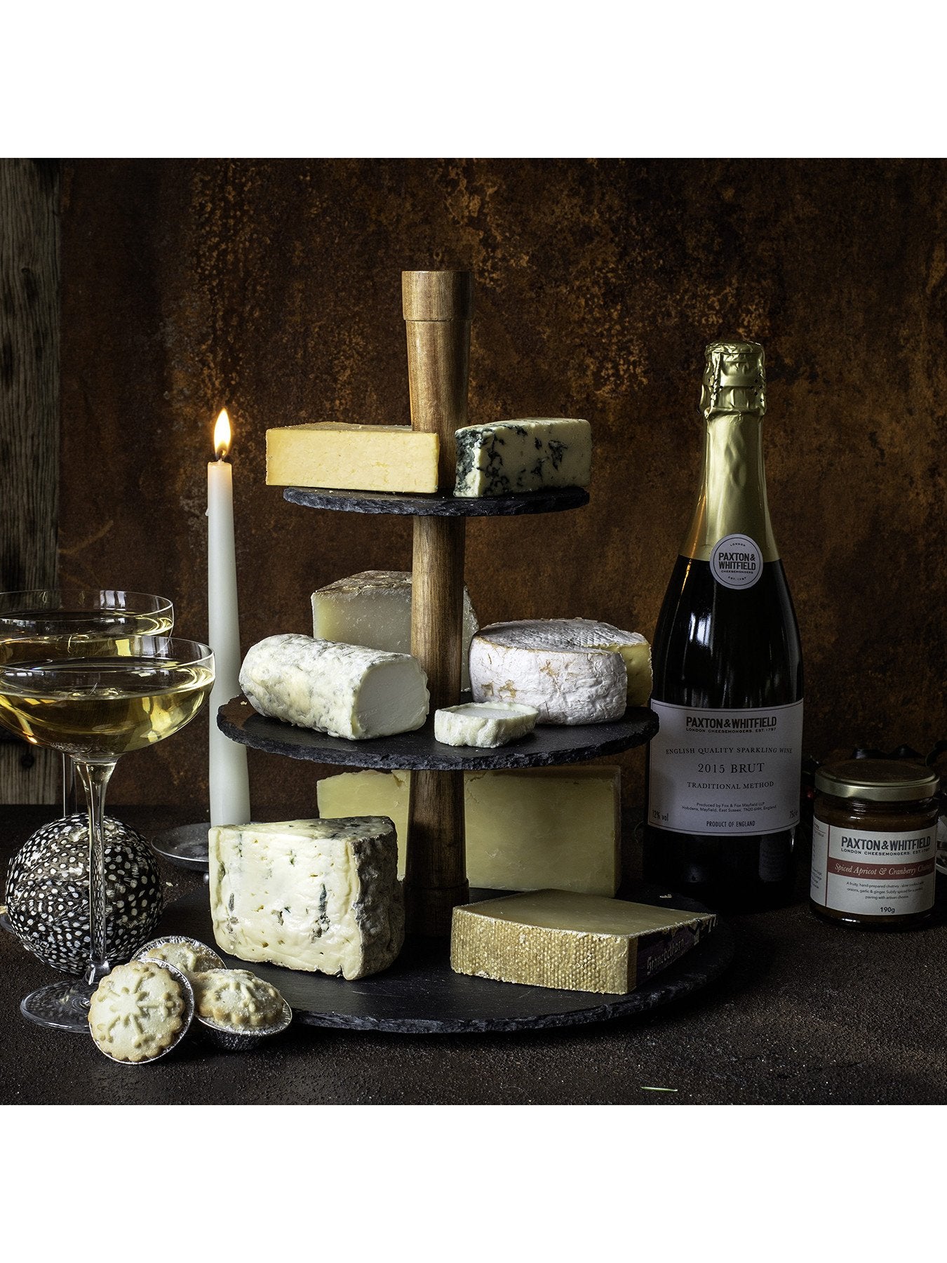 Slate Wood Cheese Serving Tower