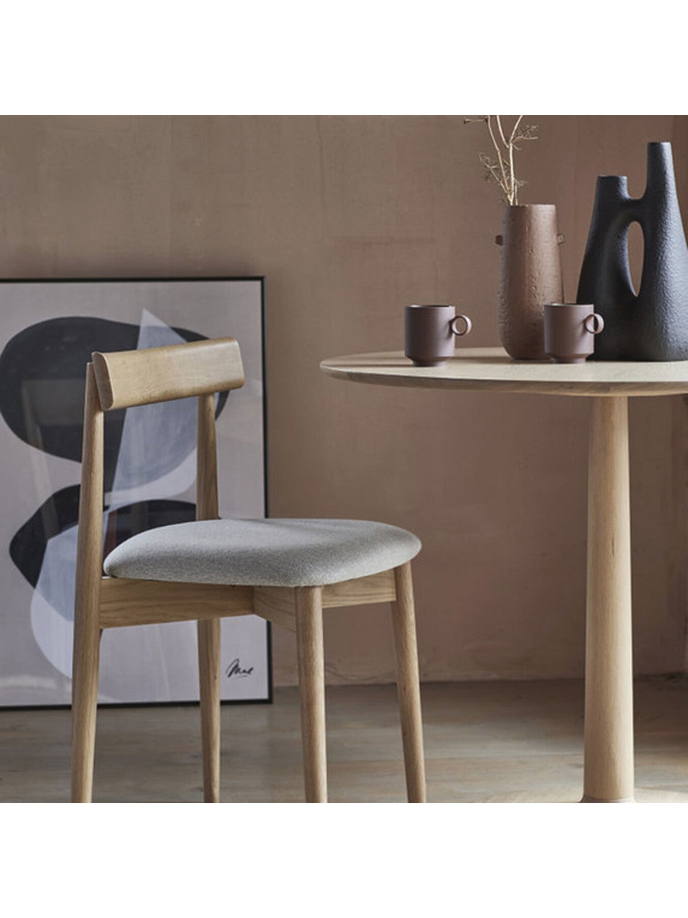 Neutral Ava Neutral Wood Open Back Dining Chair With Fabric