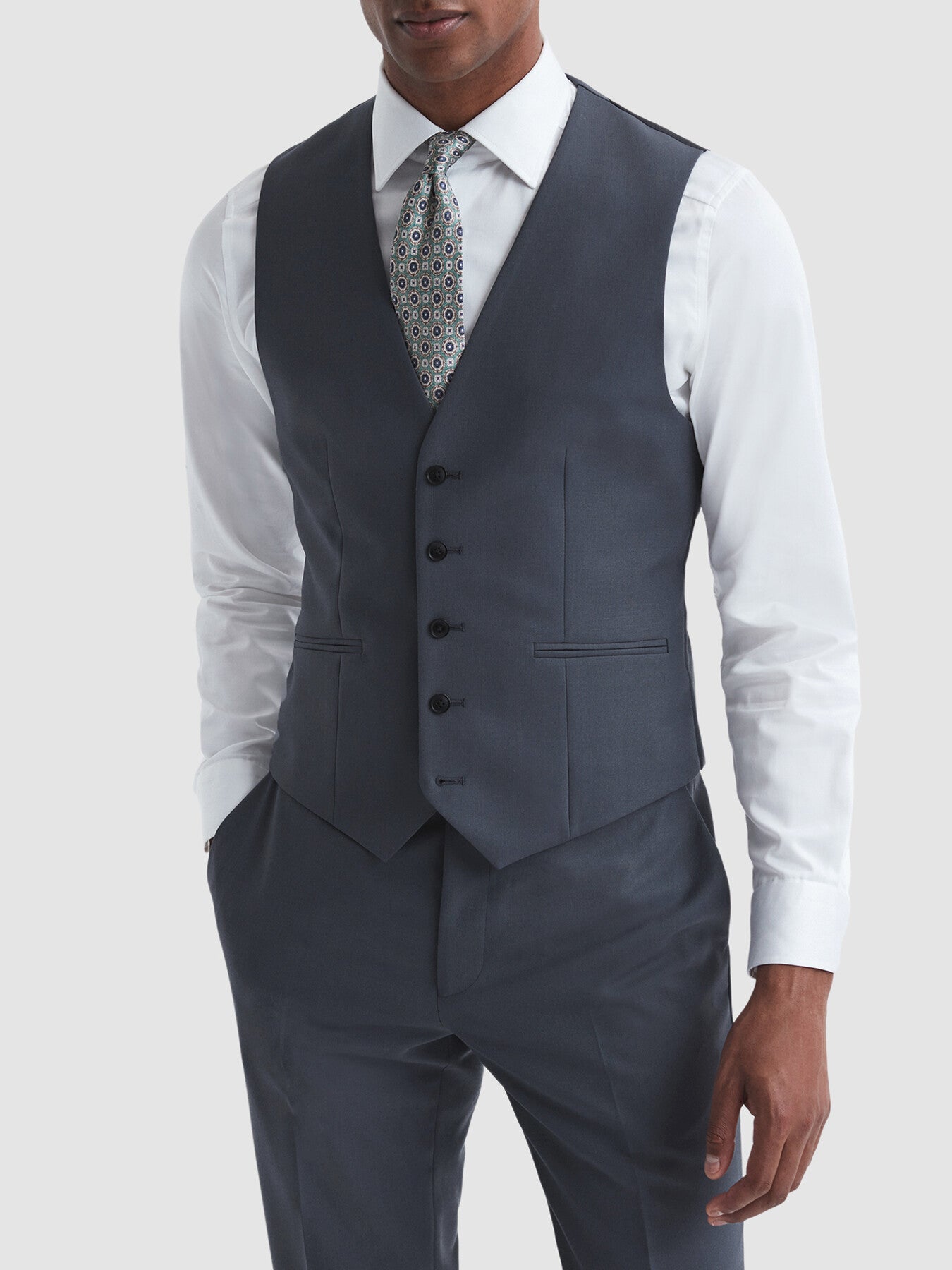 Pale BlueFine Five Button Wool Slim Fit Waistcoat