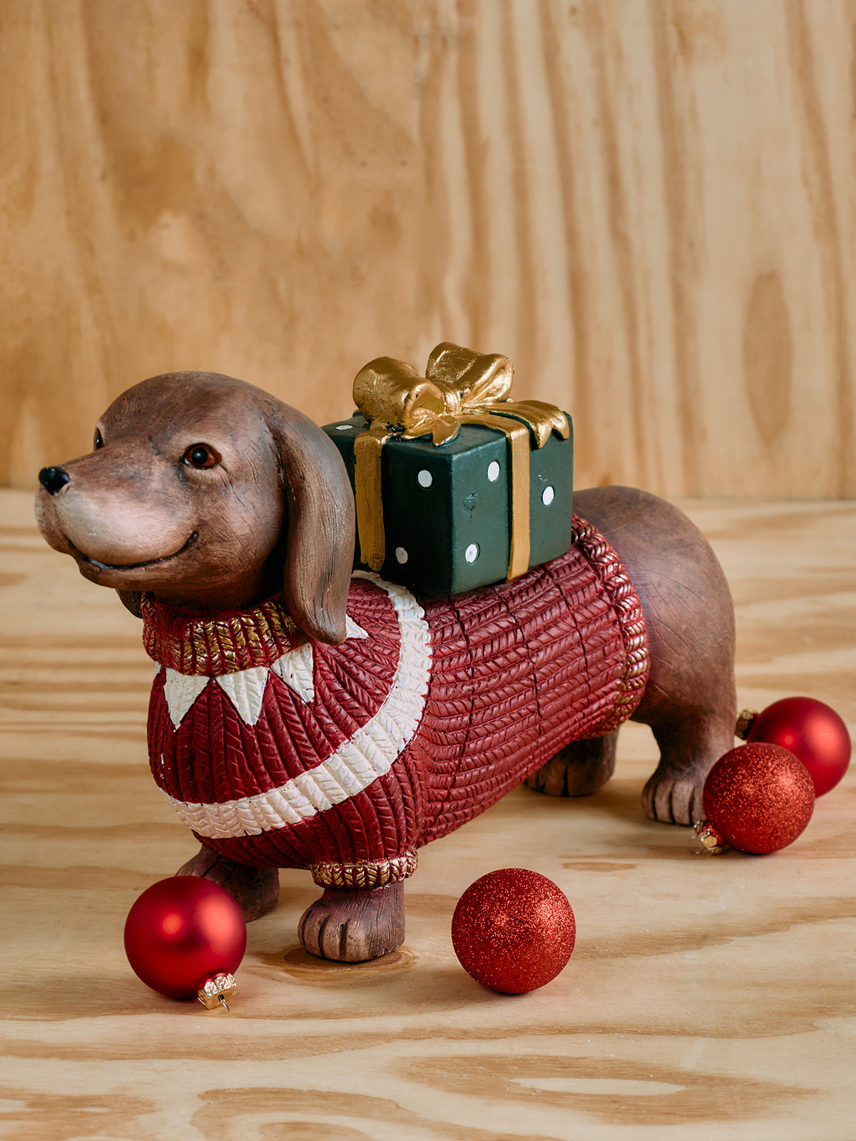 Dog With Gift Box Christmas Ornament Red
