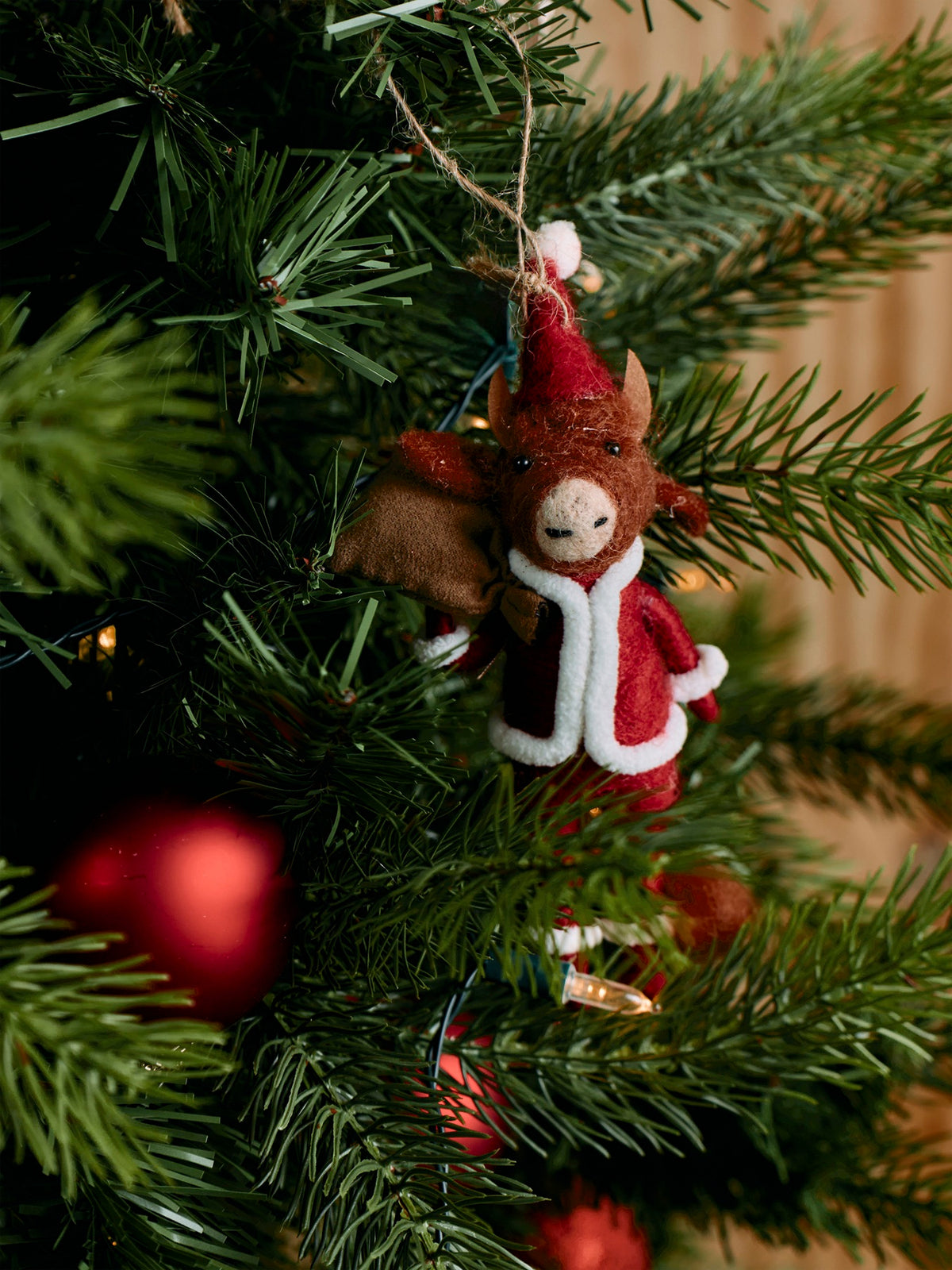 Highland Cow Santa With Sack Felt Hanging Decoration