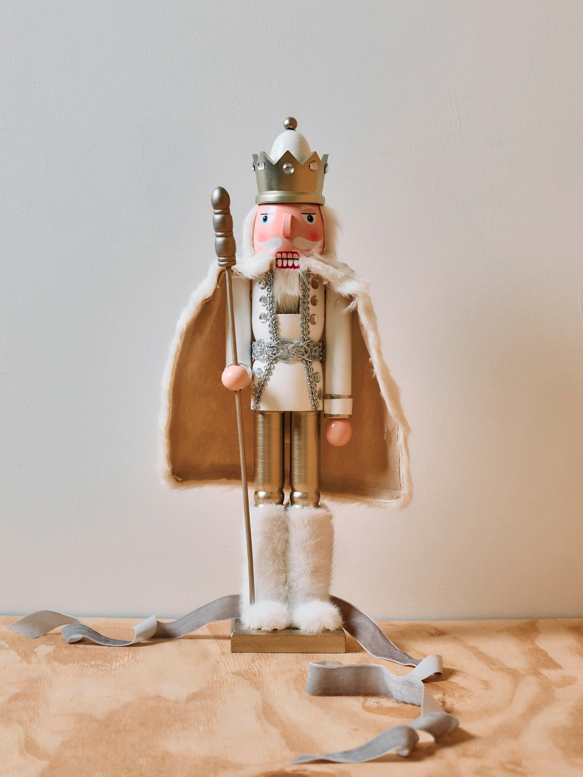 Wooden Nutcracker With Cape 50cm - Gold & White