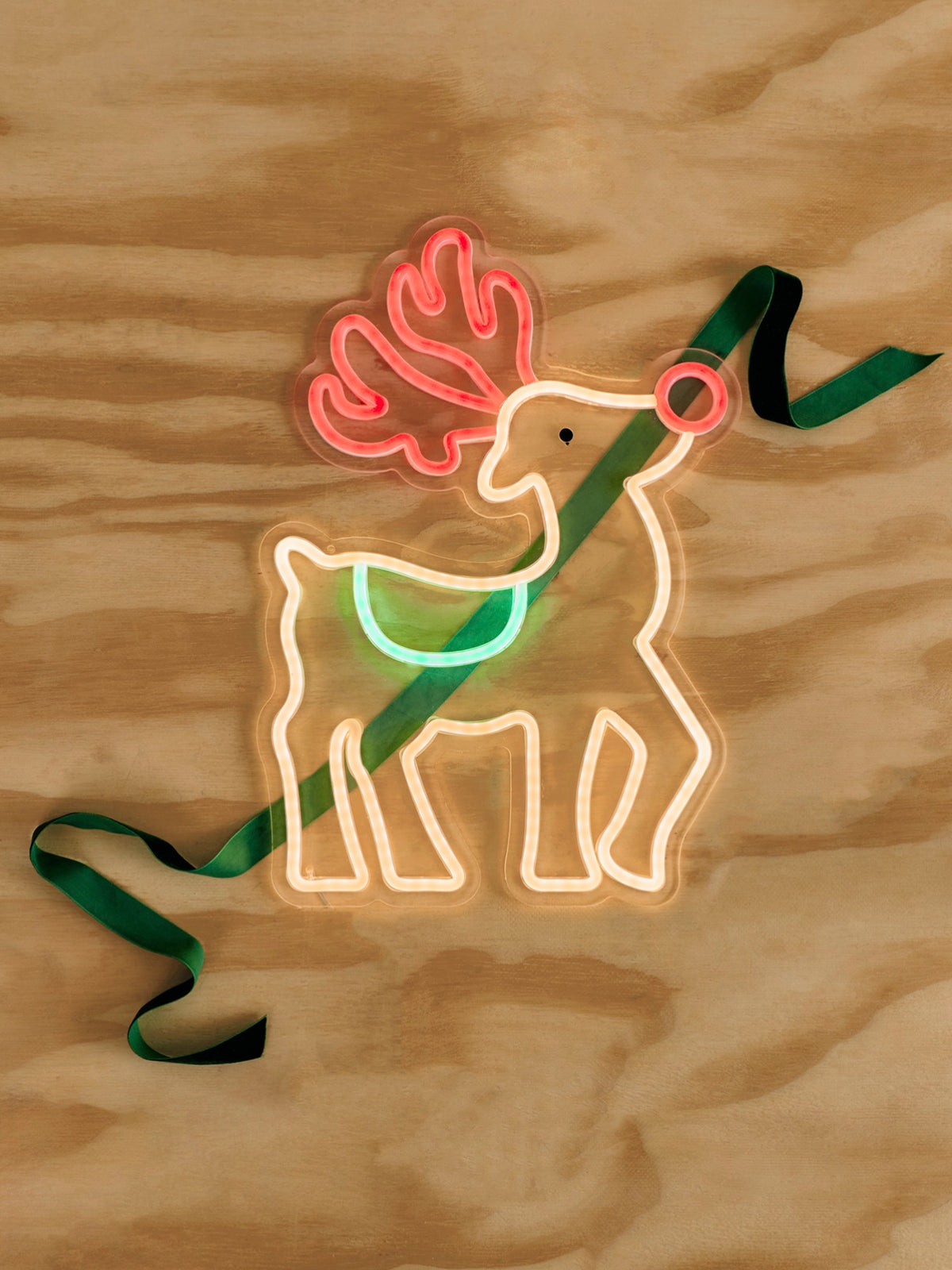 Neon Flex Red Nose Reindeer Light On Base 43cm - Multi