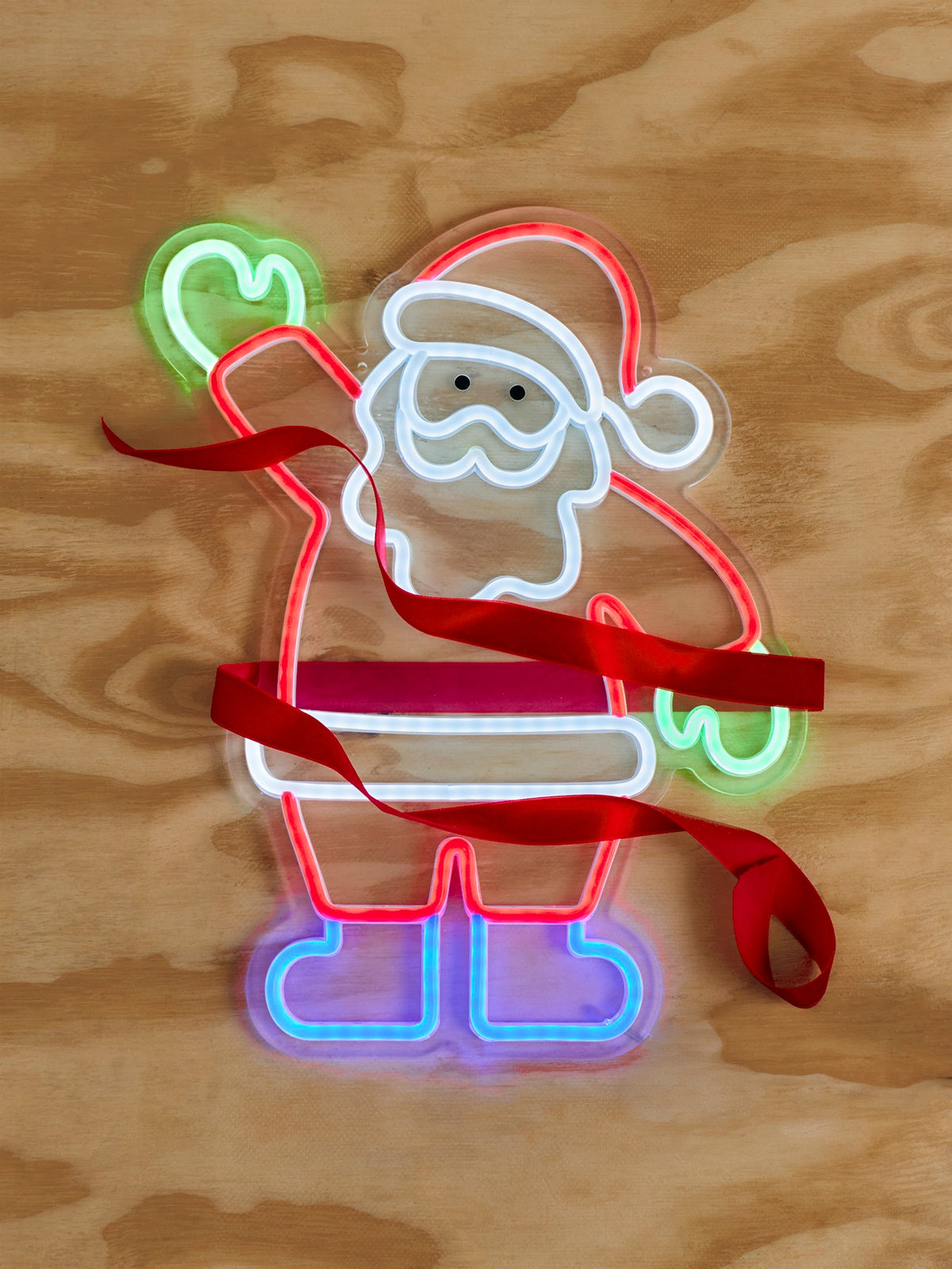 Neon Flex Waving Santa Light On Base 42cm - Multi