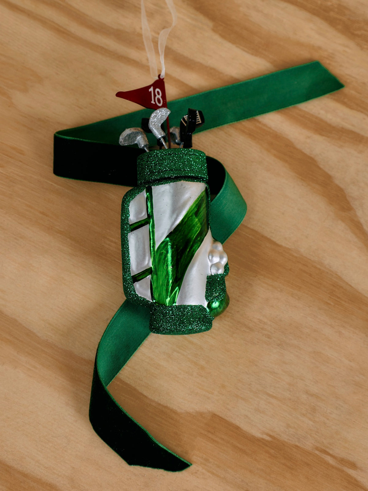 Glass Golf Club Bag Hanging Decoration 14cm - Green