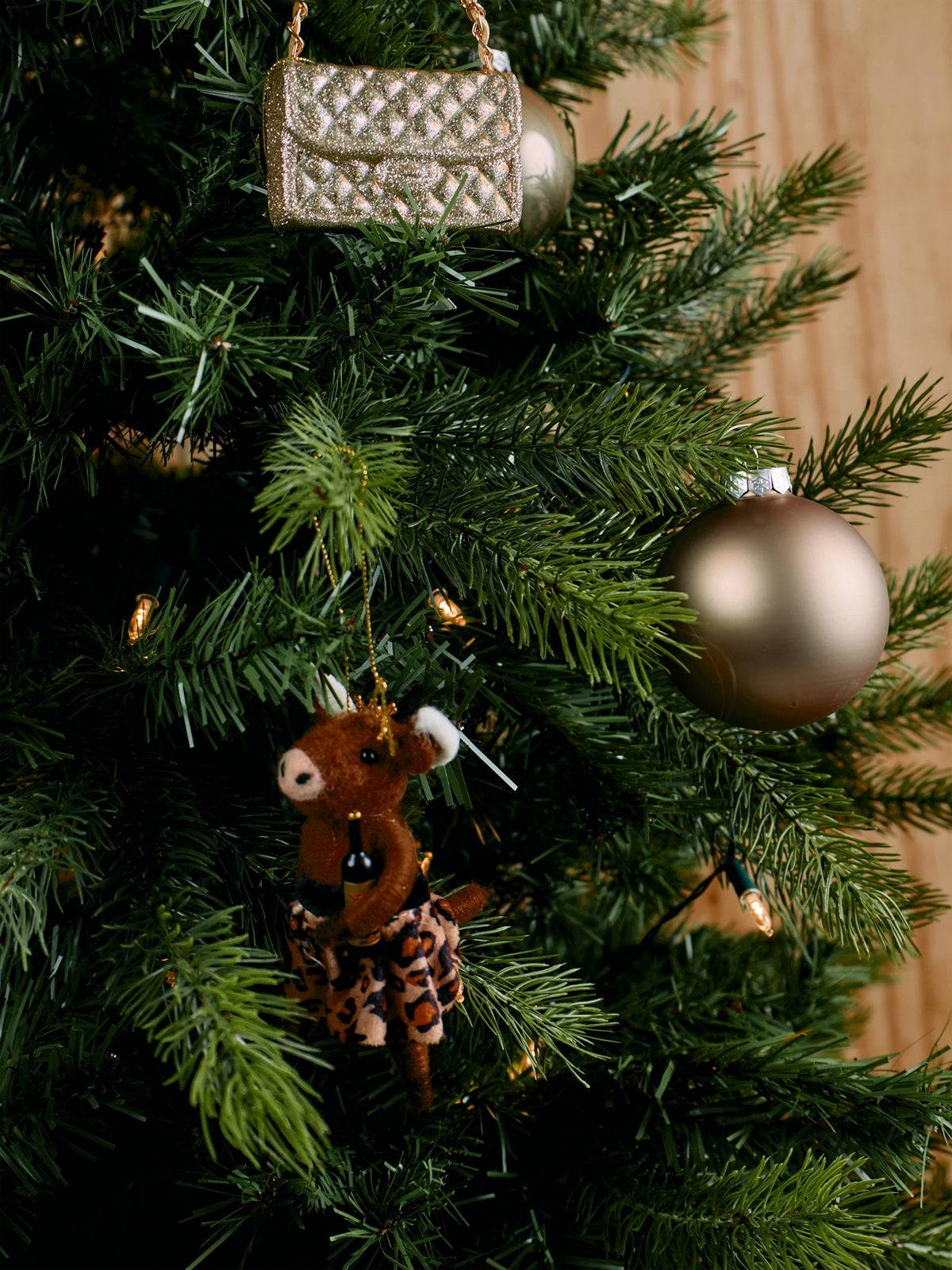 Felt Mrs Highland Cow Leopard Hanging Decoration - Brown
