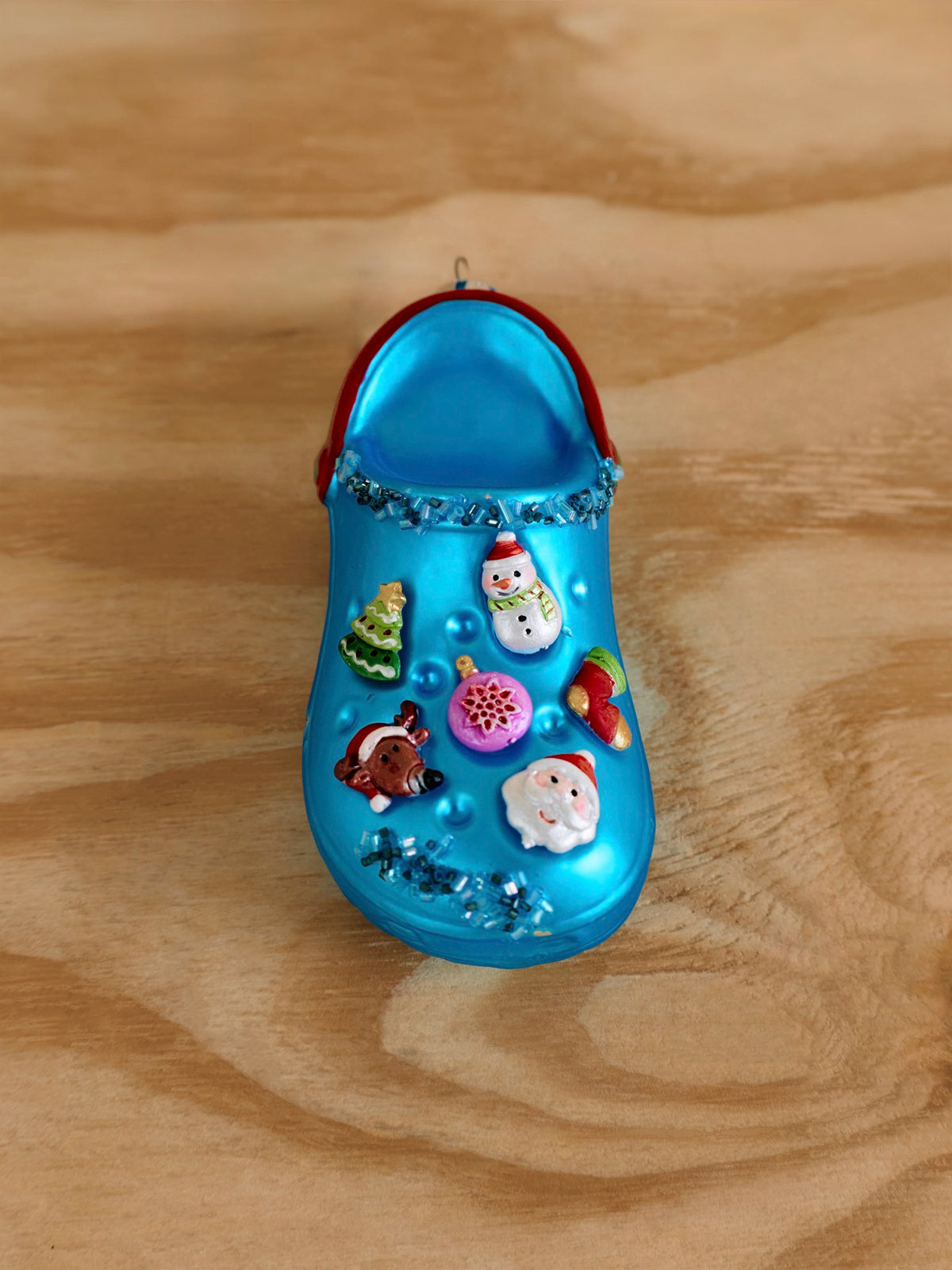 Glass Christmas Clog Hanging Decoration 13cm - Blue