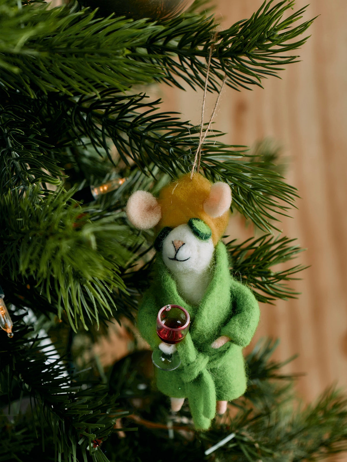 Felt Mouse At The Spa Hanging Decoration 13cm - Green