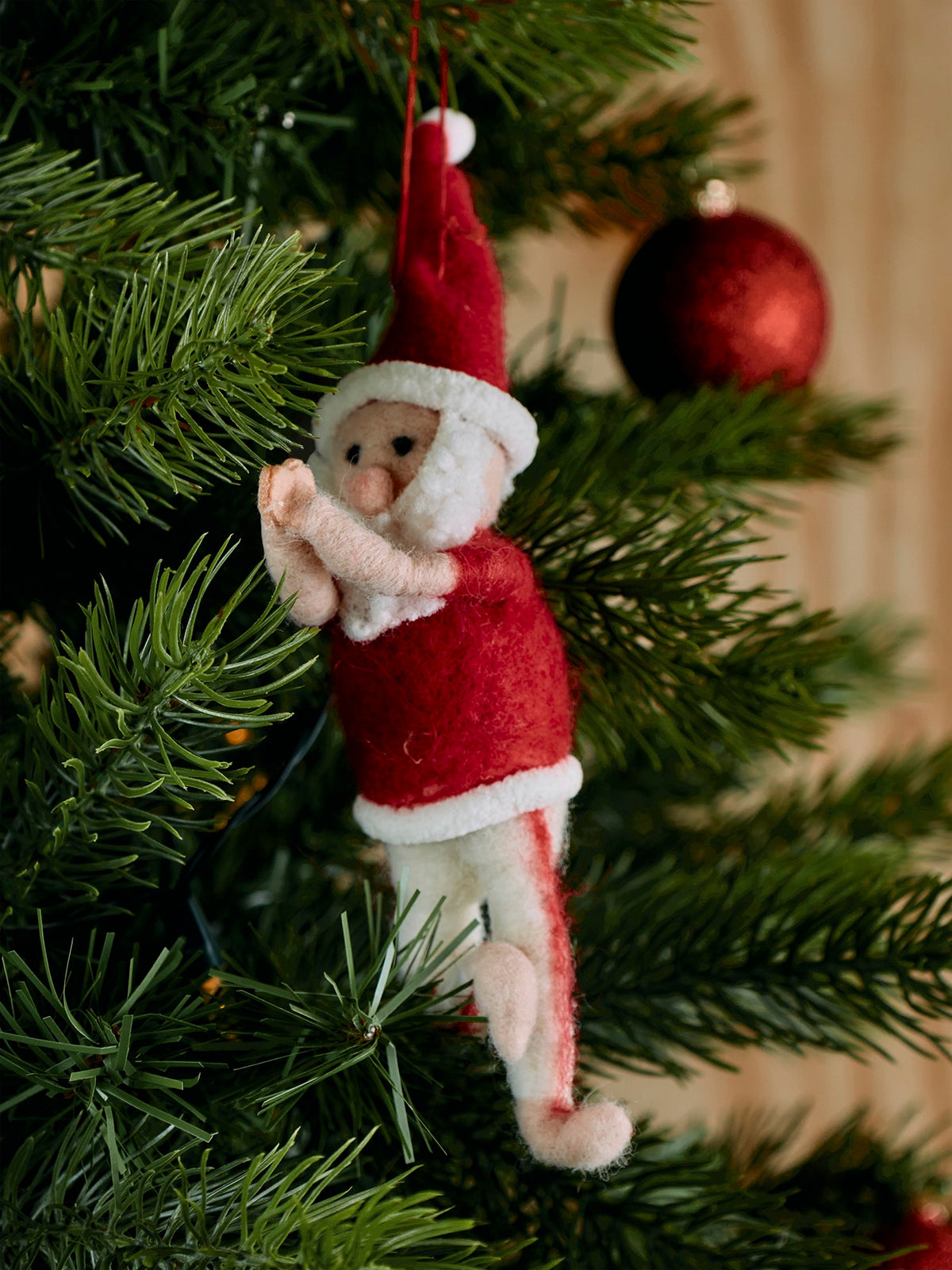 Felt Santa Yoga Hanging Decoration 16cm - White