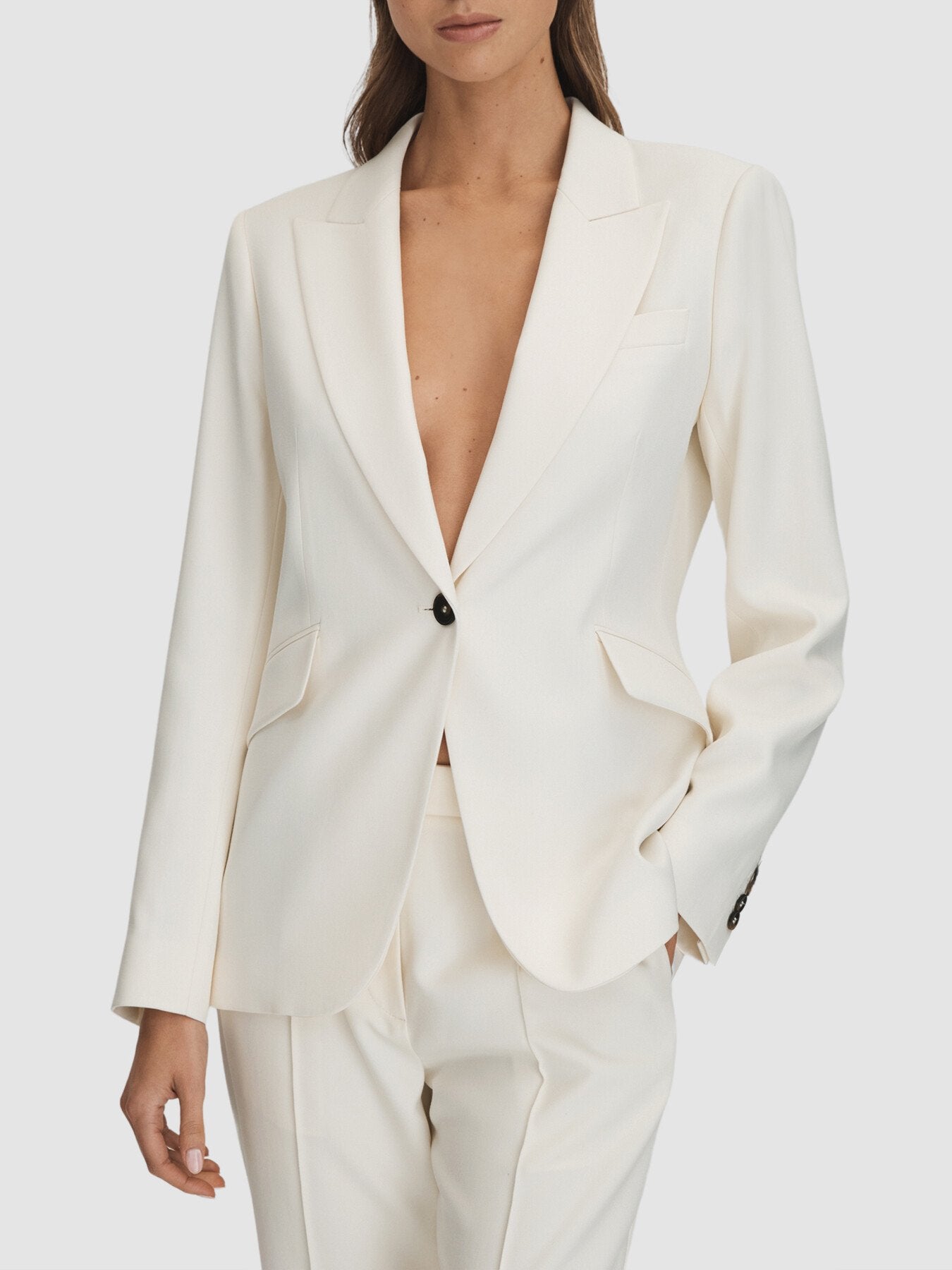 Millie Tailored Single-Breasted Blazer Cream
