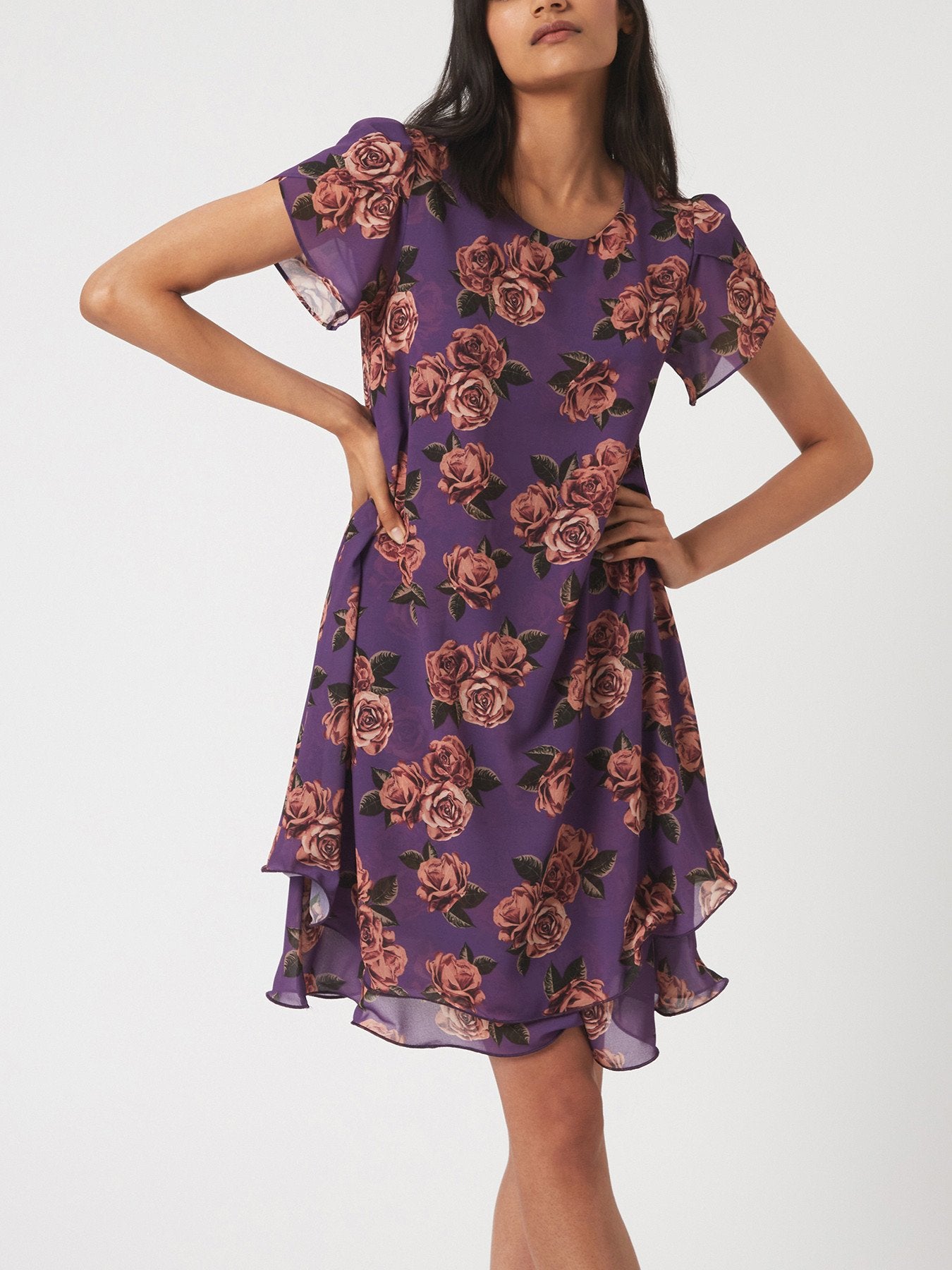 Petal Sleeve Wave Hem Dress