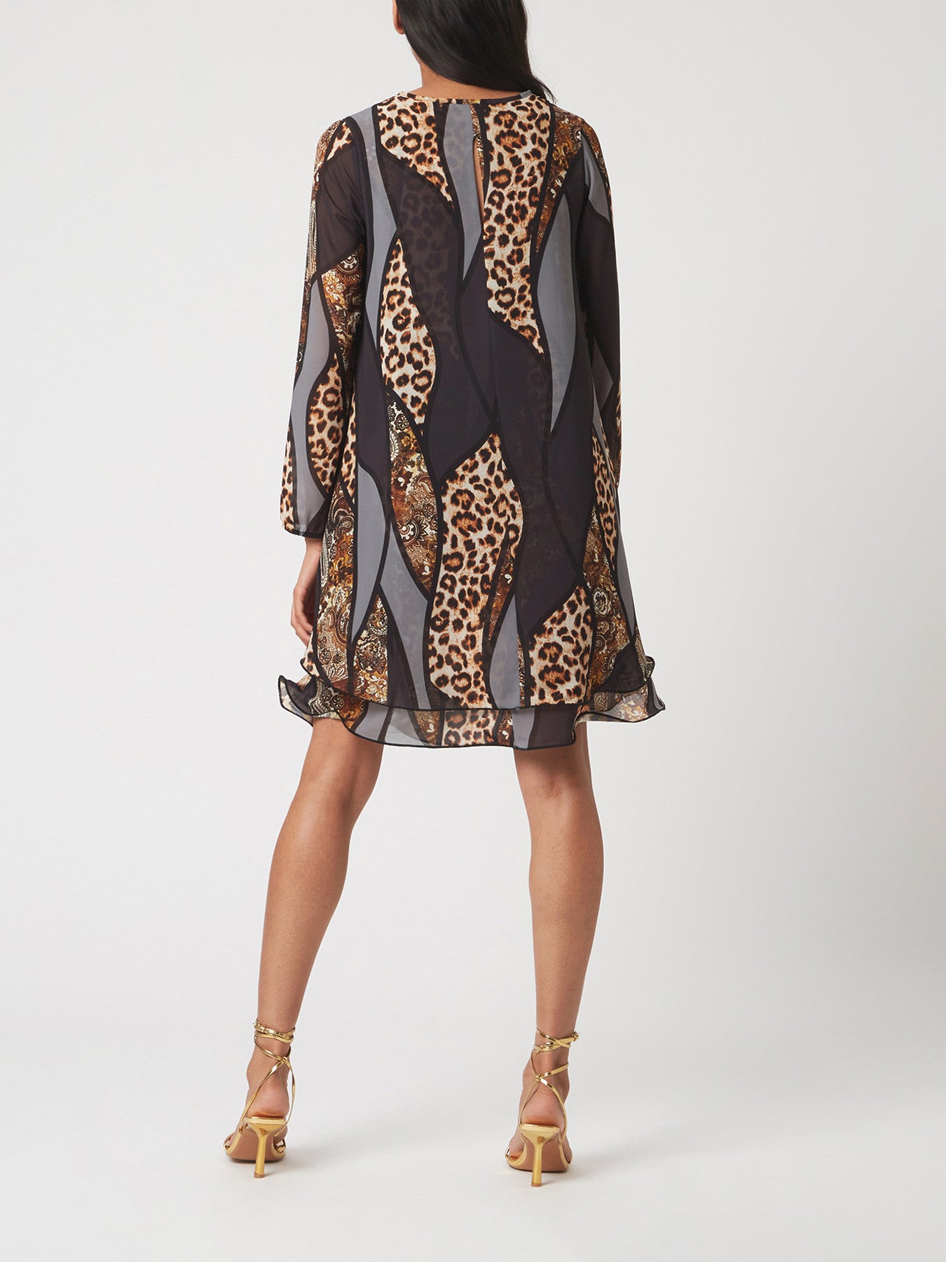 Tie Up Long Sleeve Wave Hem Dress