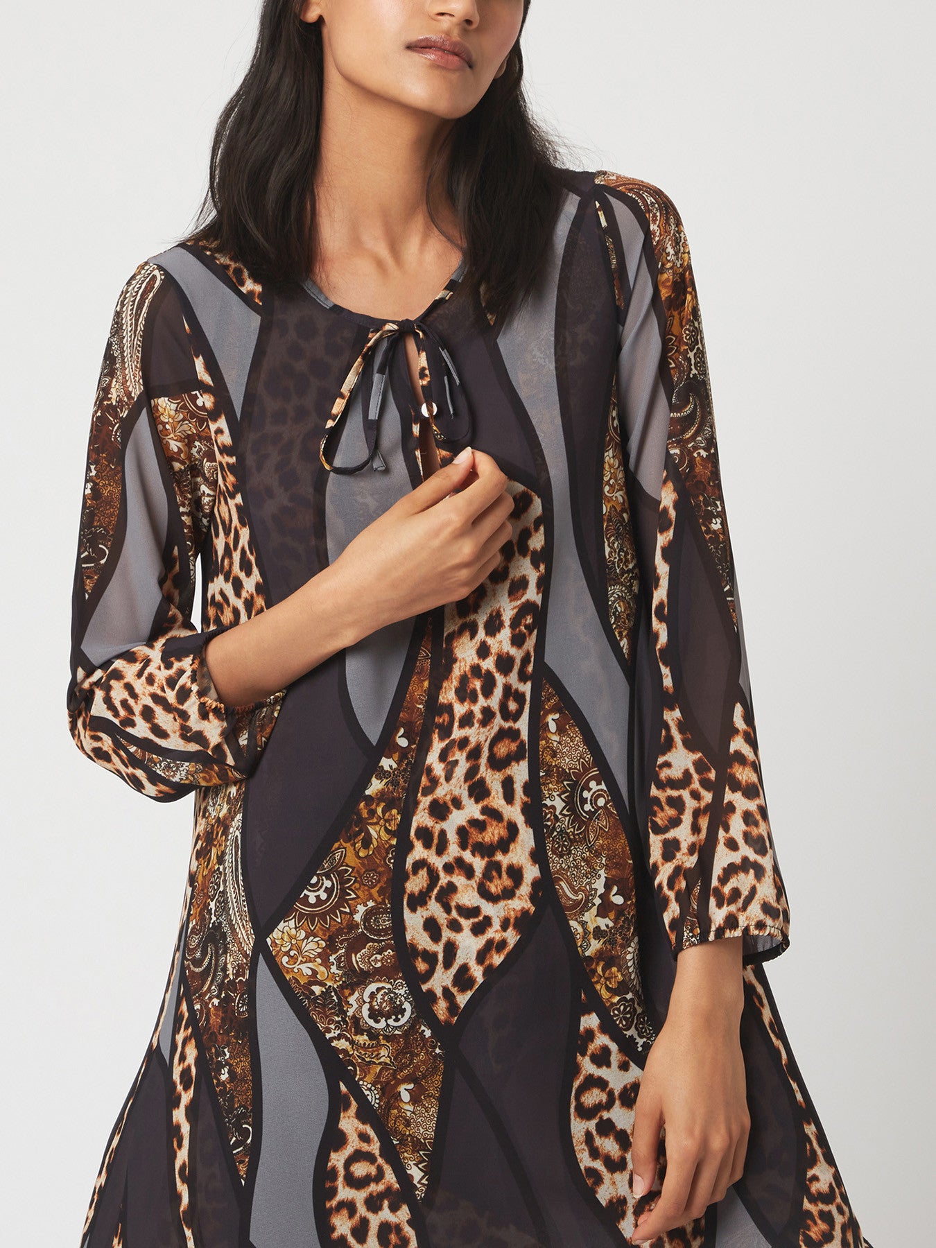 Tie Up Long Sleeve Wave Hem Dress