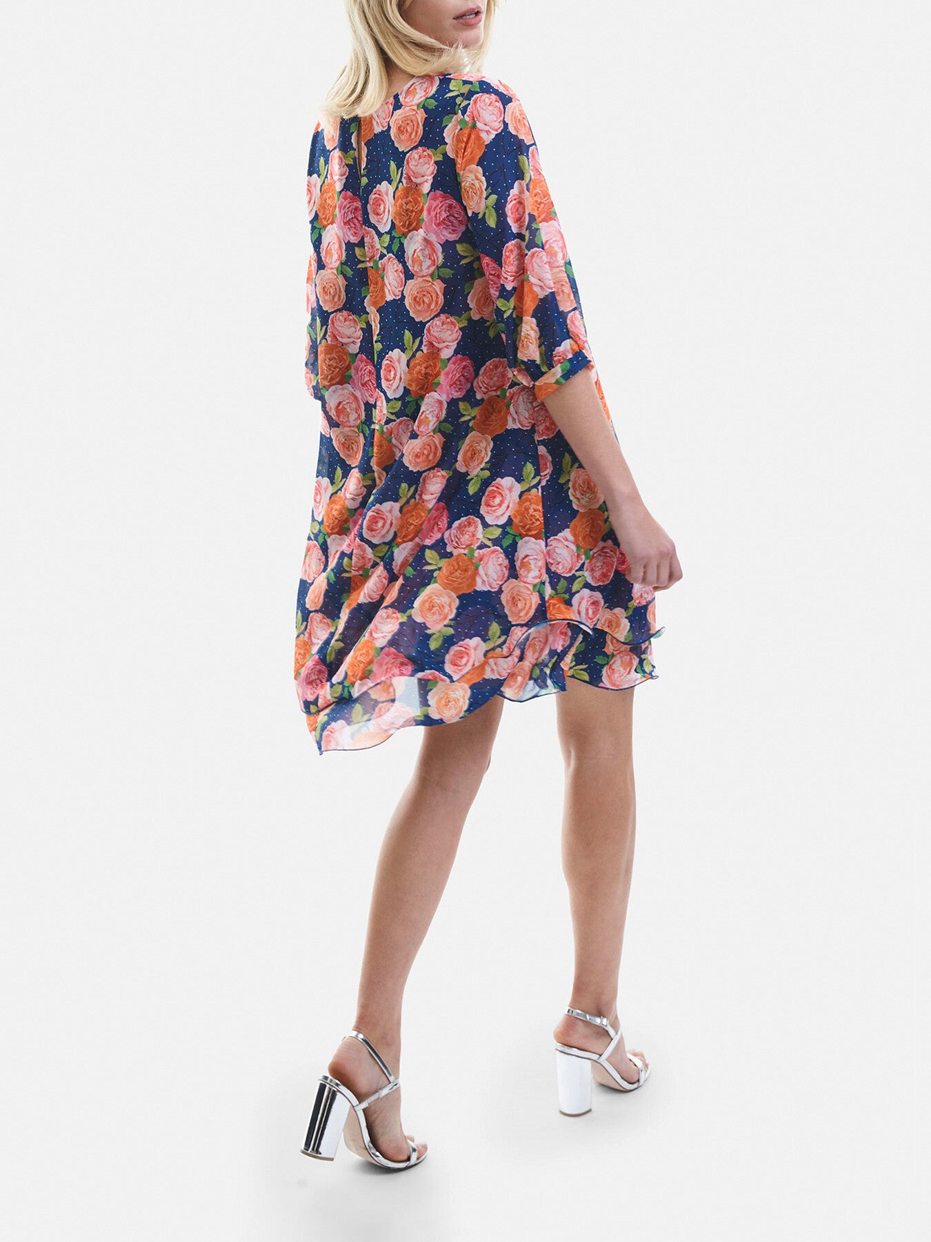 Rose Print Wave Hem Dress