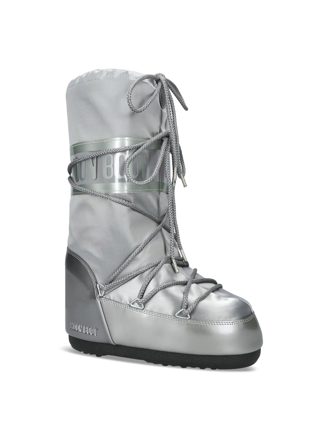 Icon Glance Satin Knee High Boots Silver