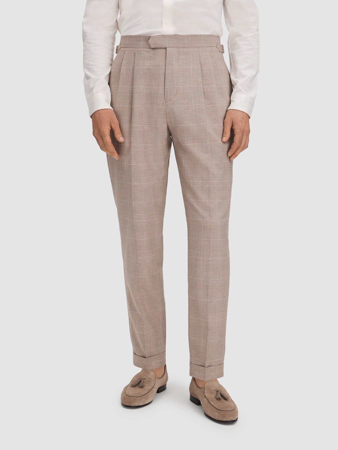 Collect Slim Fit Check Adjuster Trousers With Turn-U