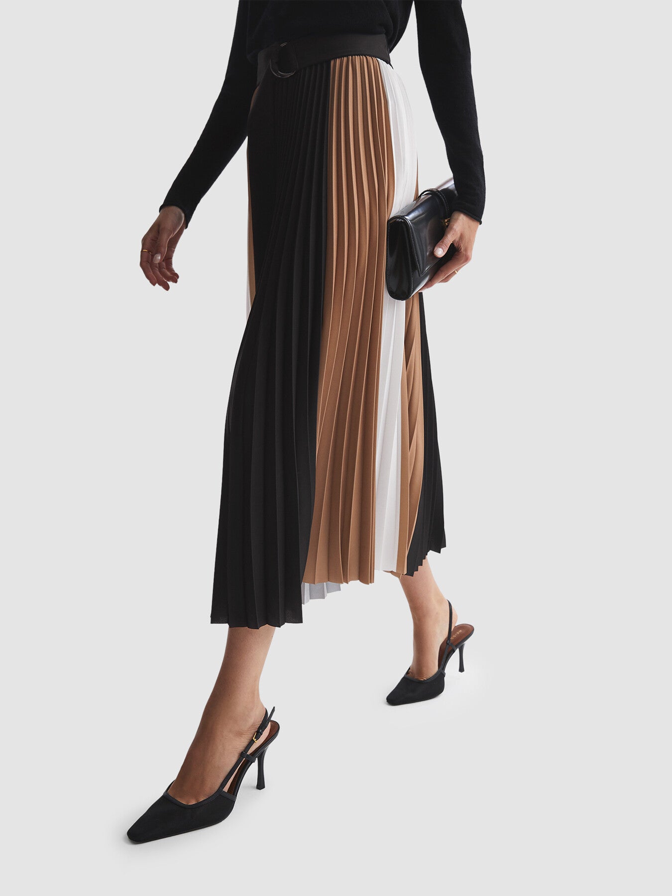 Ava High Rise Pleated Midi Skirt