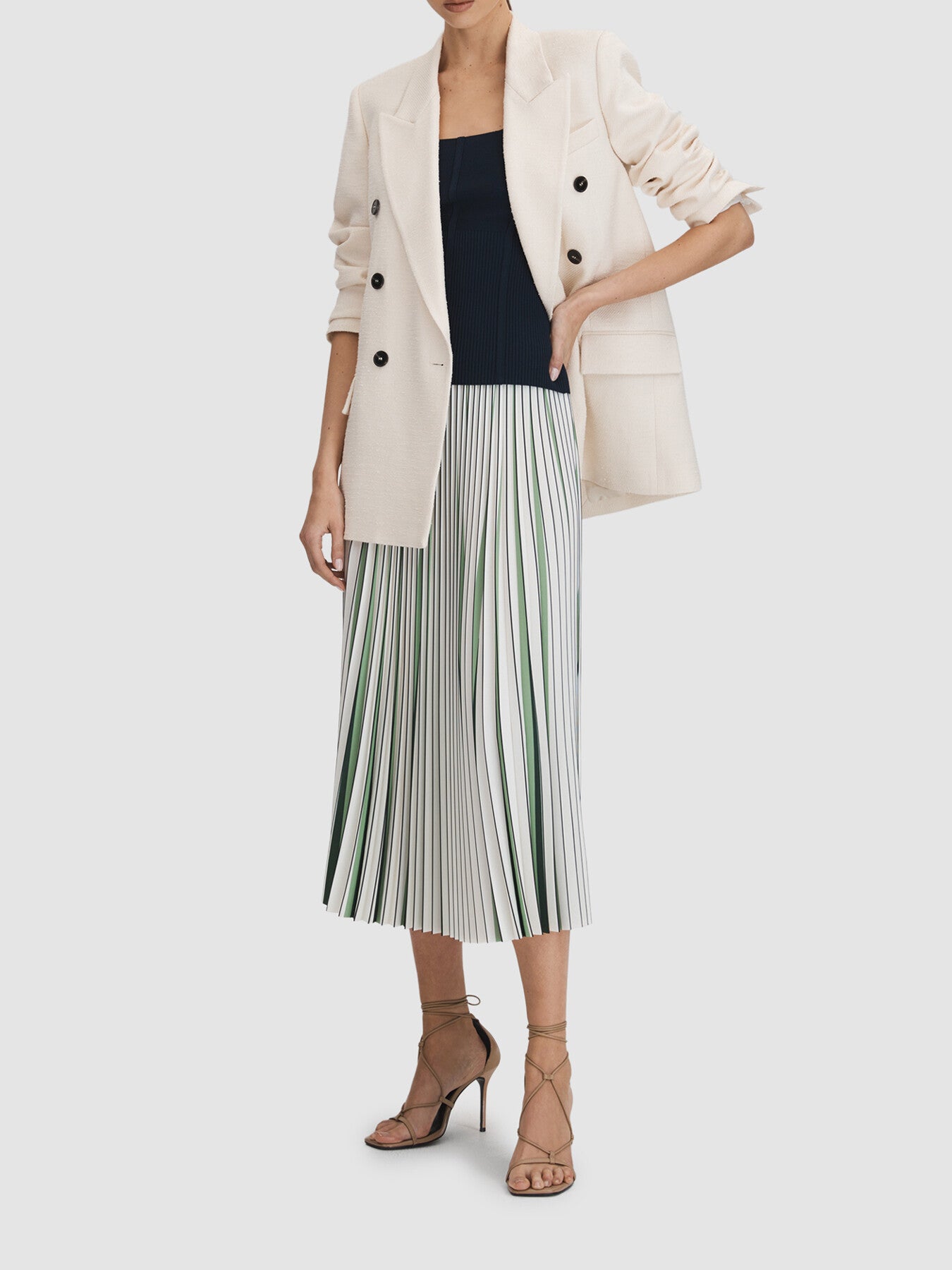 Saige Pleated Striped Midi Skirt