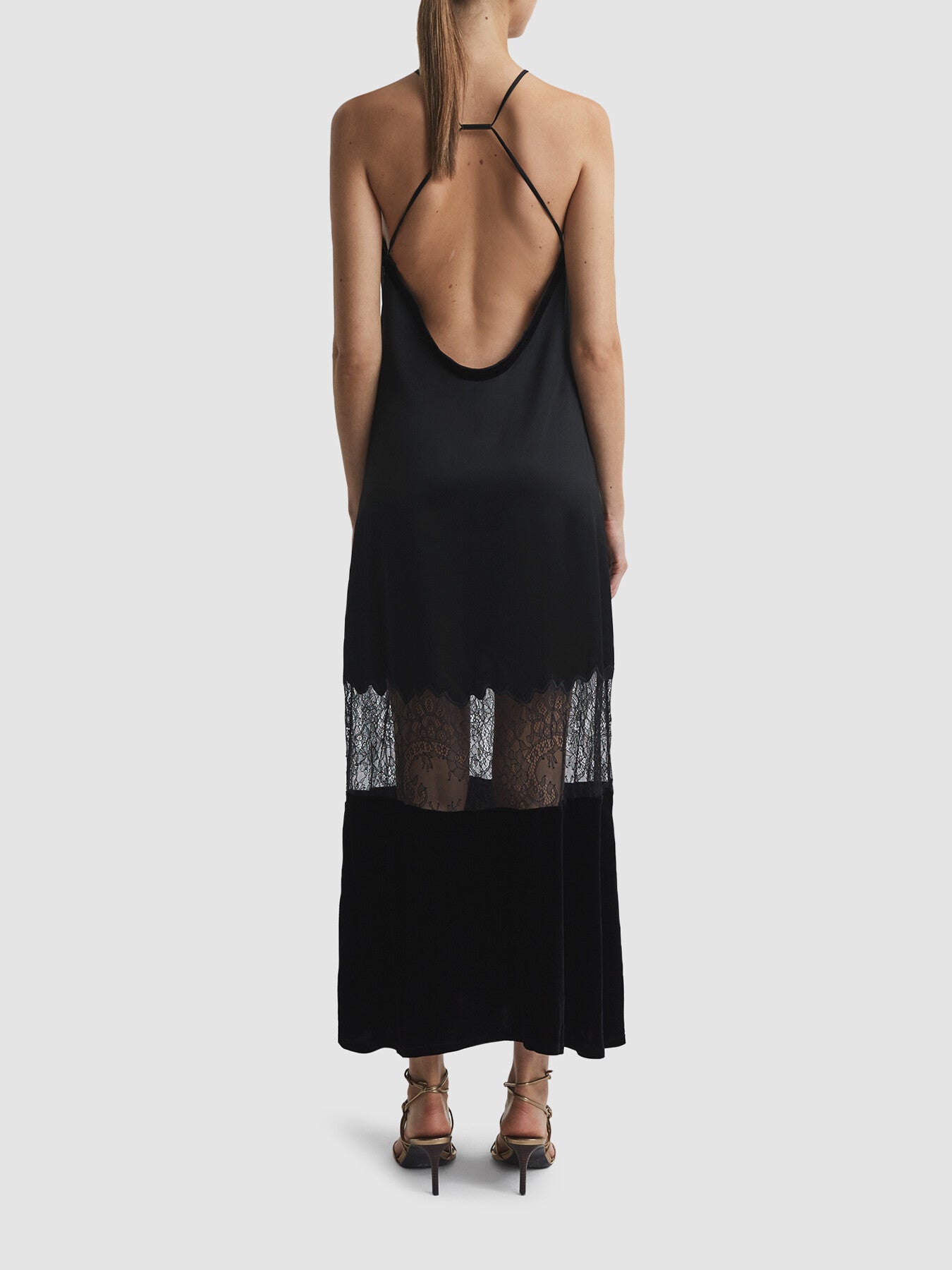 Janelle Fitted Satin-Velvet Midi Dress