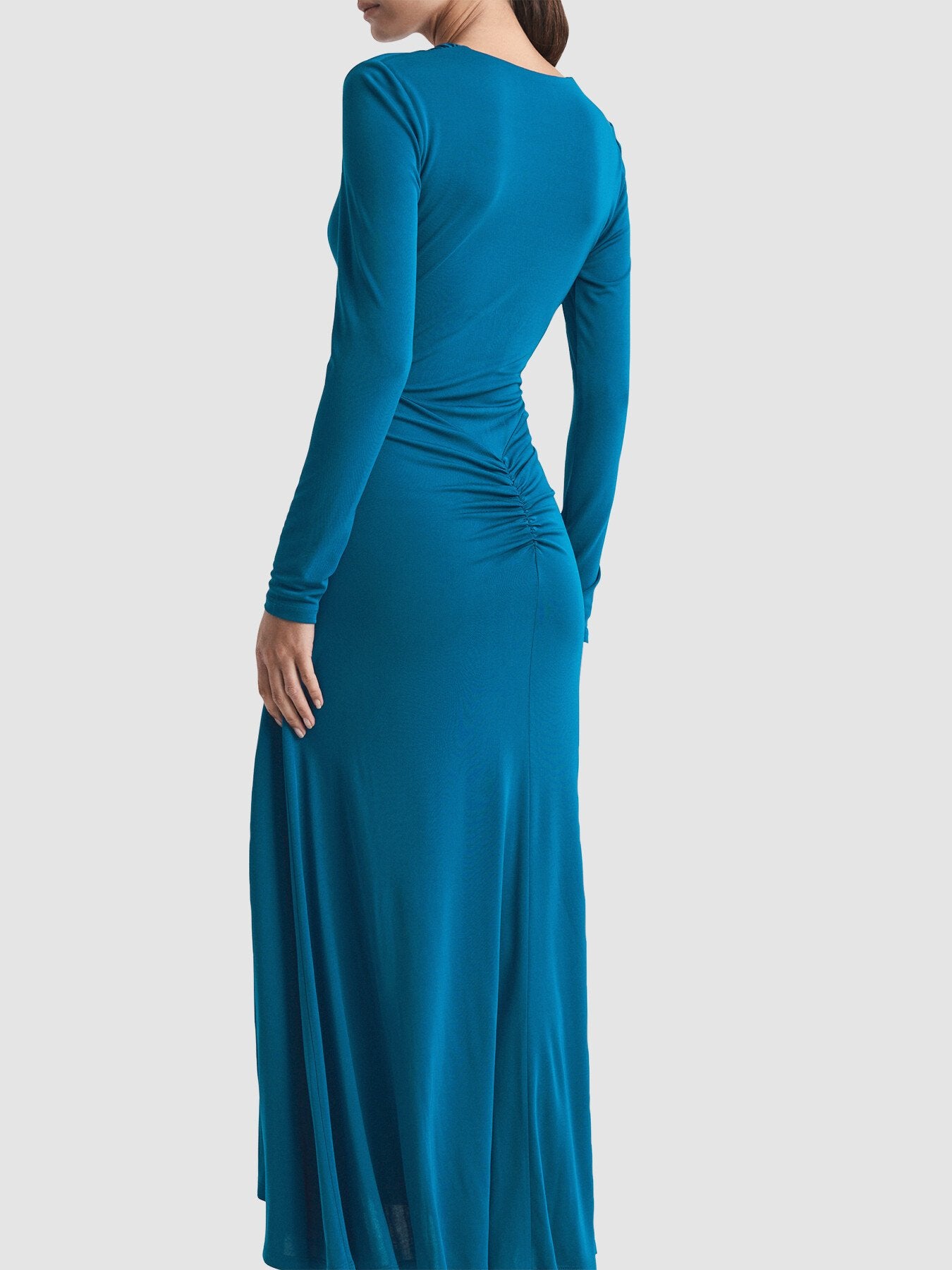 Remy Plunge Neck Ruche Midi Dress