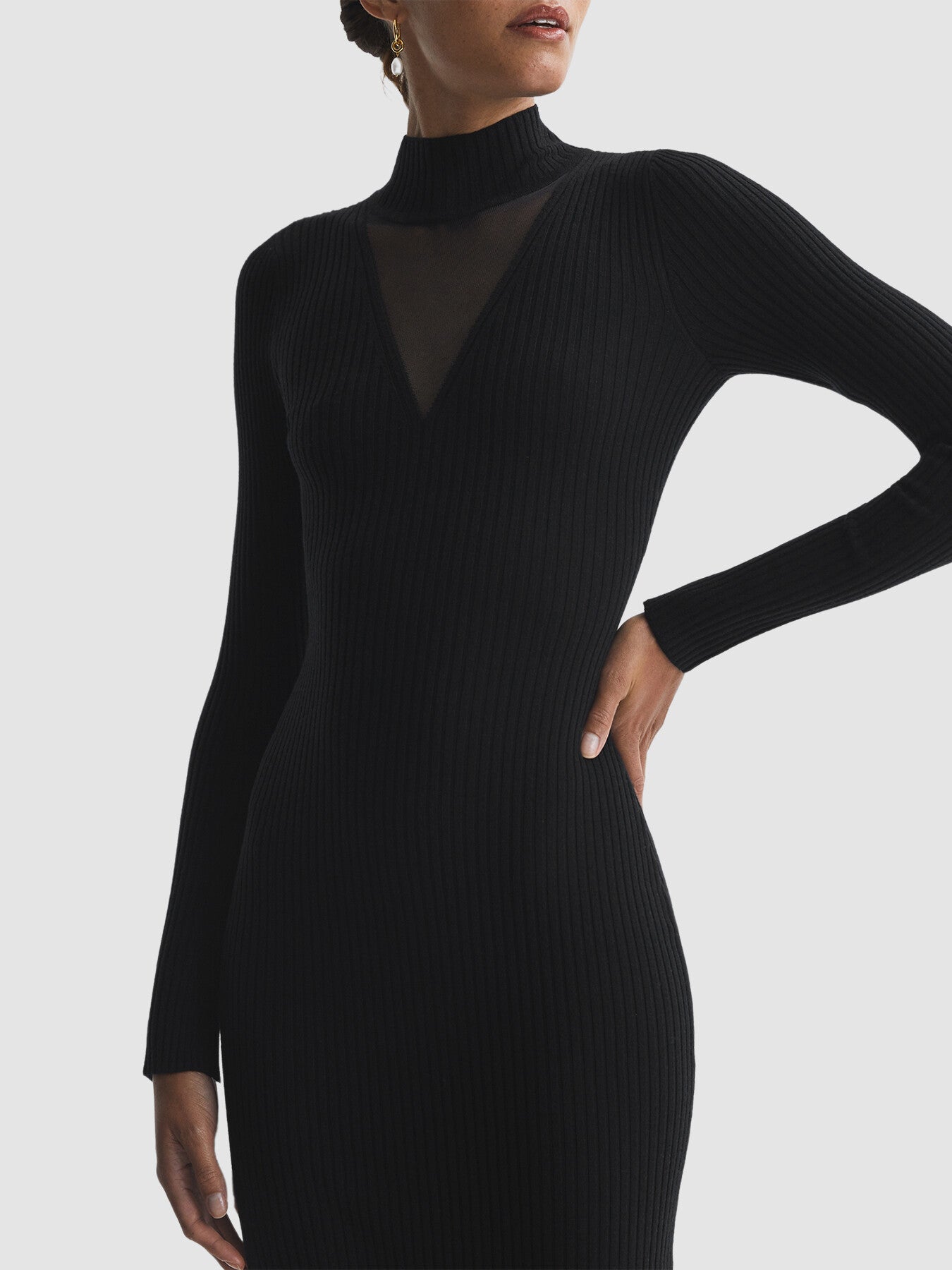 Sabrina Ribbed Mesh Panel Bodycon Midi Dress