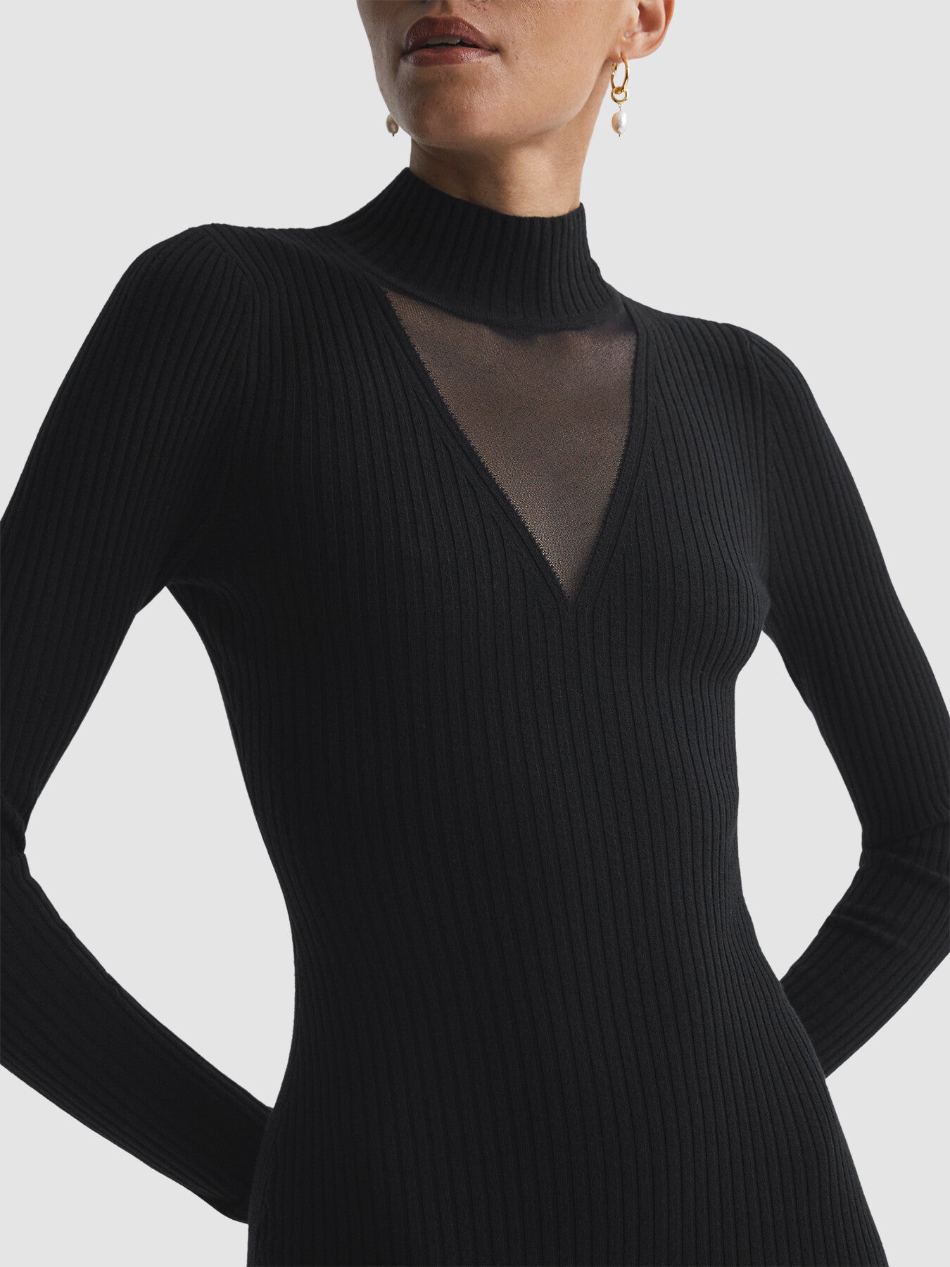 Sabrina Ribbed Mesh Panel Bodycon Midi Dress