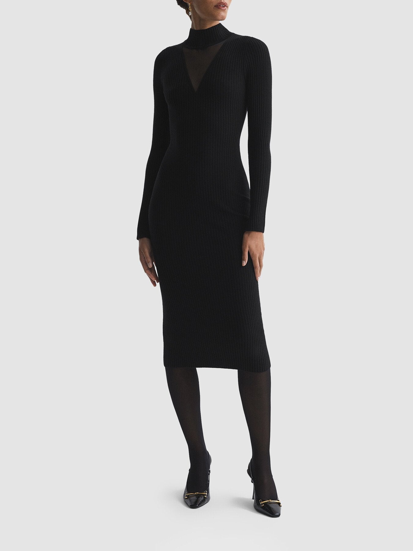 Sabrina Ribbed Mesh Panel Bodycon Midi Dress