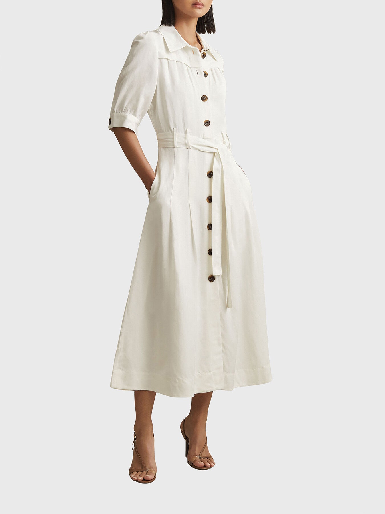 Malika Belted Cap Sleeve Midi Dress